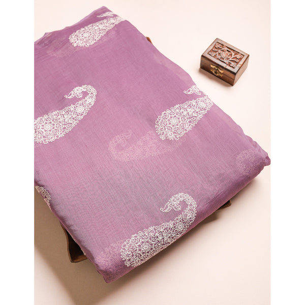 PURE MALAI CHANDERI EMBROIDERED FABRIC