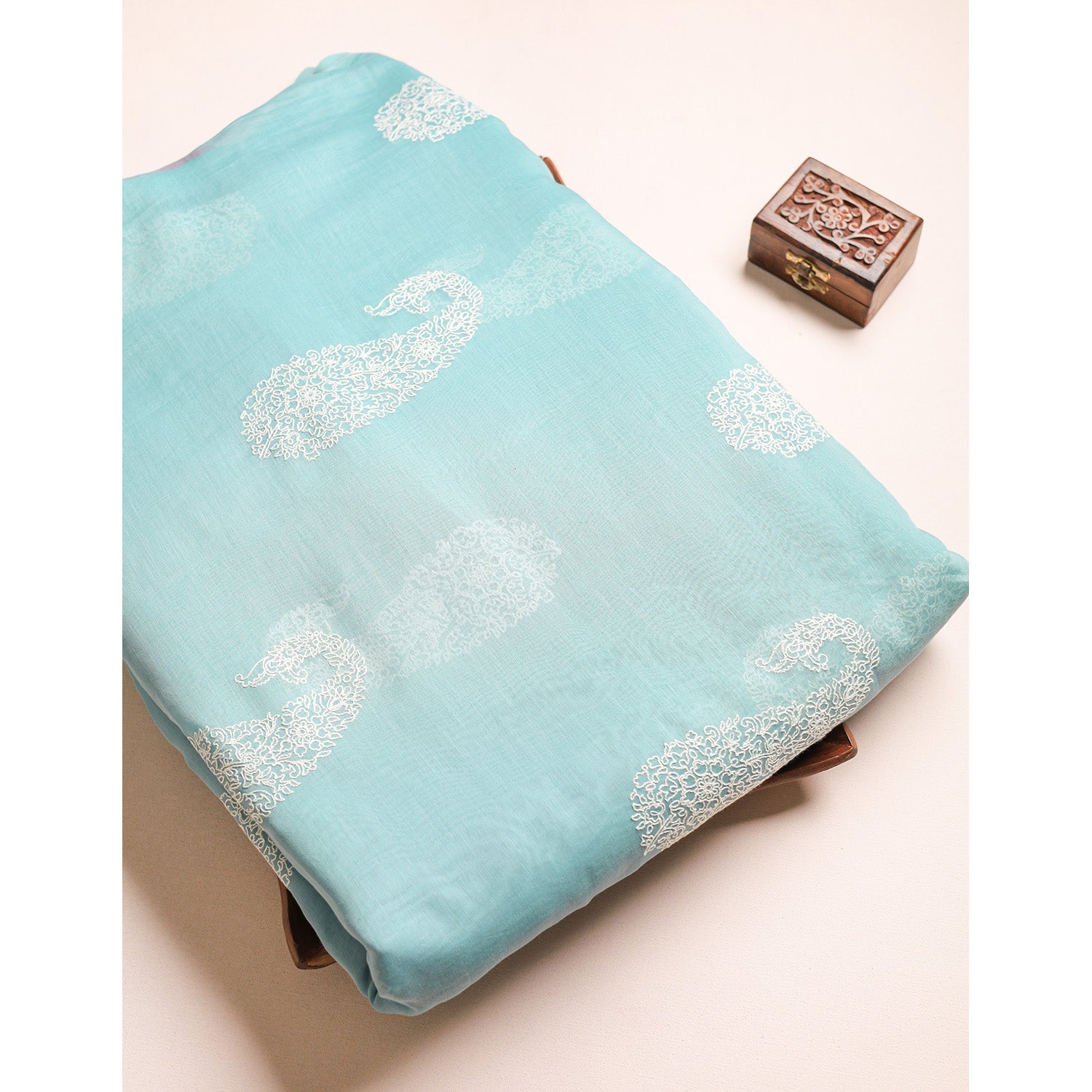 PURE MALAI CHANDERI EMBROIDERED FABRIC