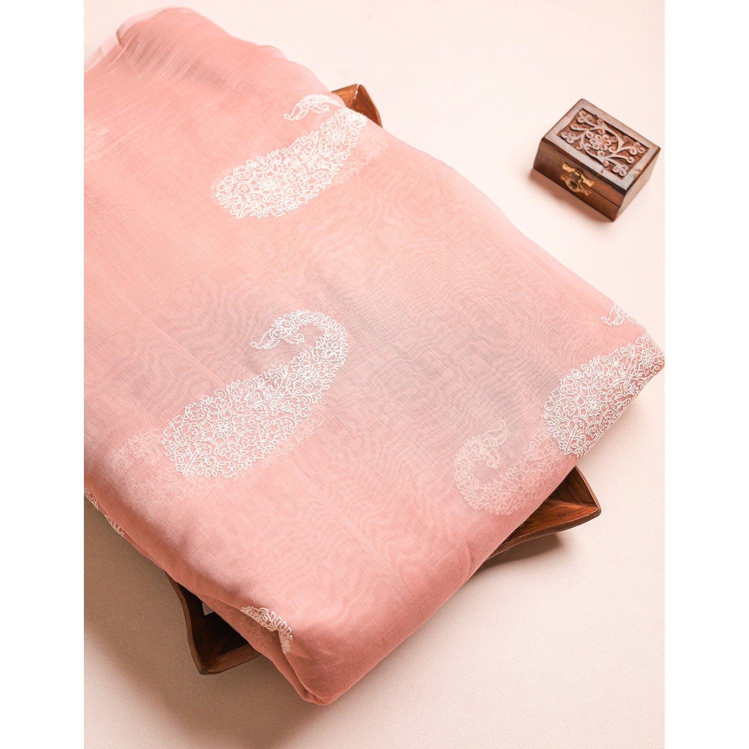 PURE MALAI CHANDERI EMBROIDERED FABRIC