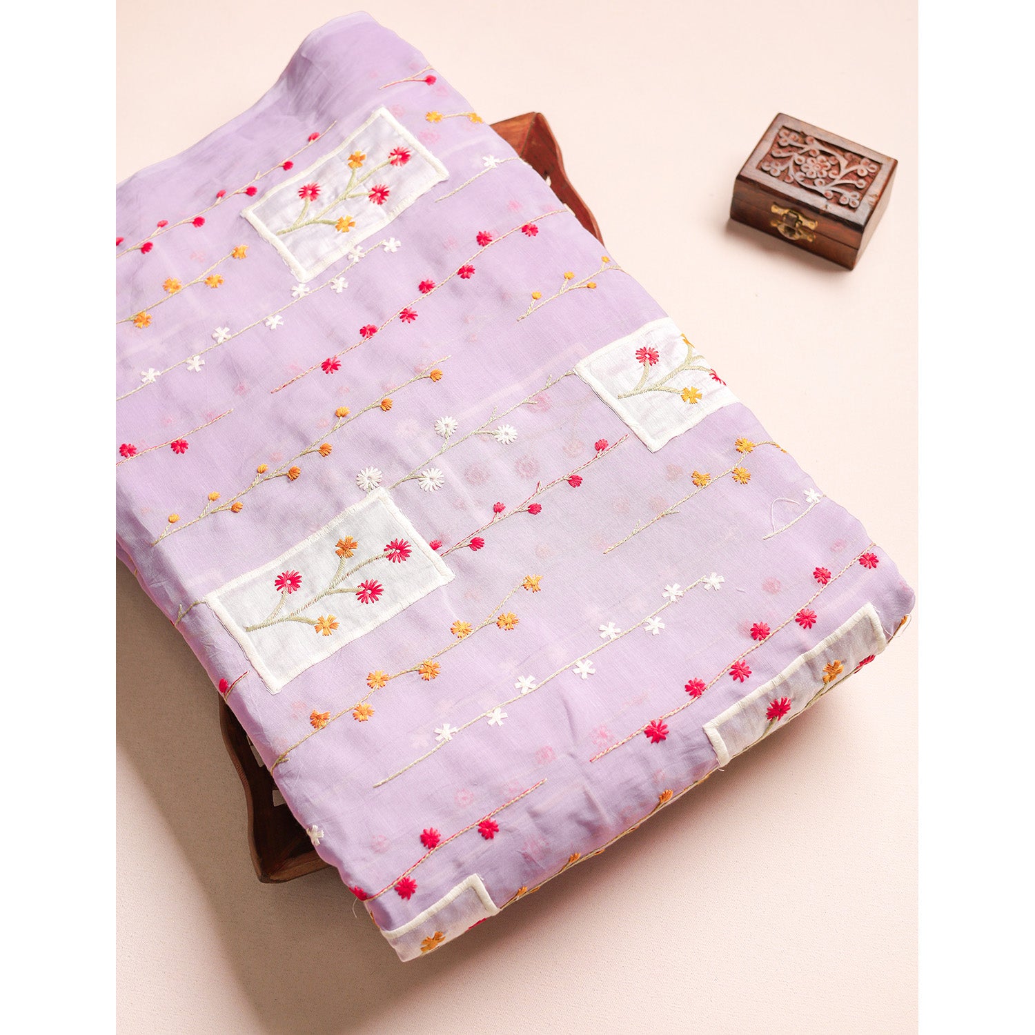 MALAI CHANDERI PATCHWORK EMBROIDERED FABRIC