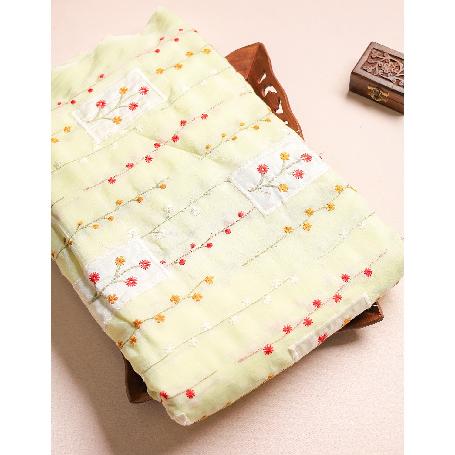 MALAI CHANDERI PATCHWORK EMBROIDERED FABRIC