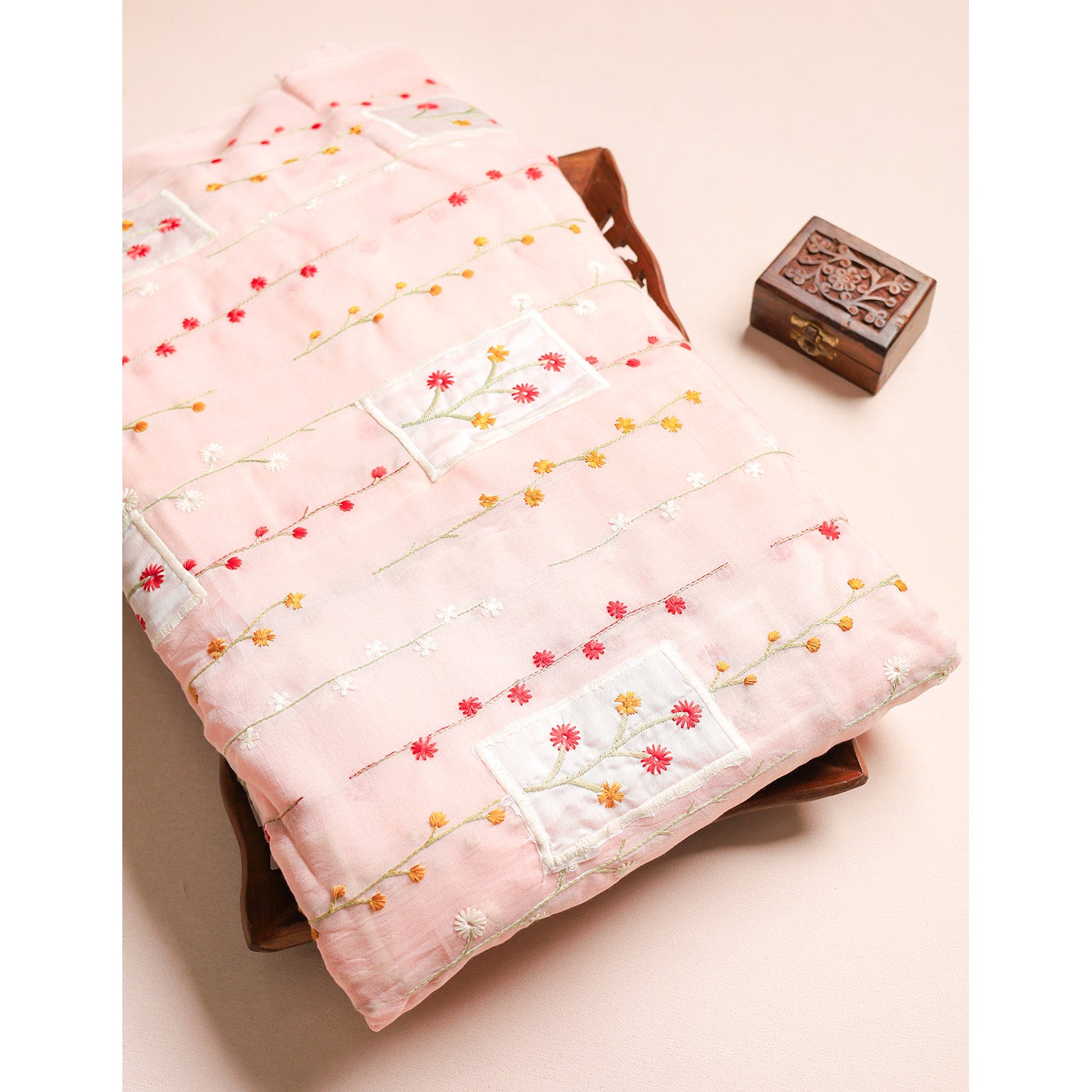 MALAI CHANDERI PATCHWORK EMBROIDERED FABRIC