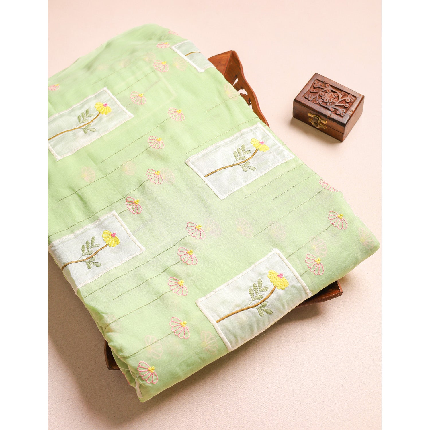 MALAI CHANDERI PATCHWORK EMBROIDERED FABRIC