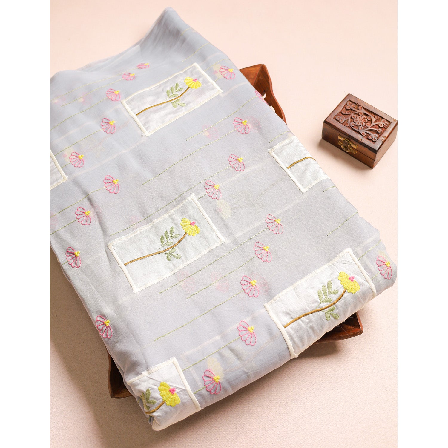 MALAI CHANDERI PATCHWORK EMBROIDERED FABRIC