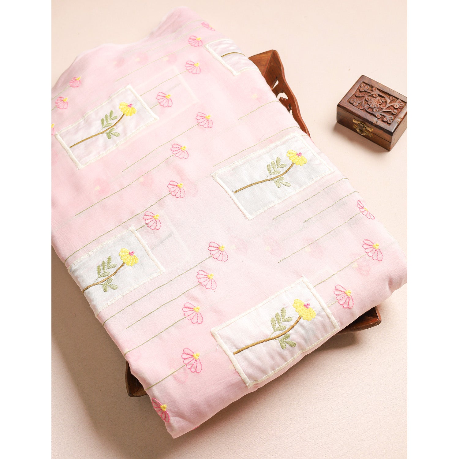 MALAI CHANDERI PATCHWORK EMBROIDERED FABRIC