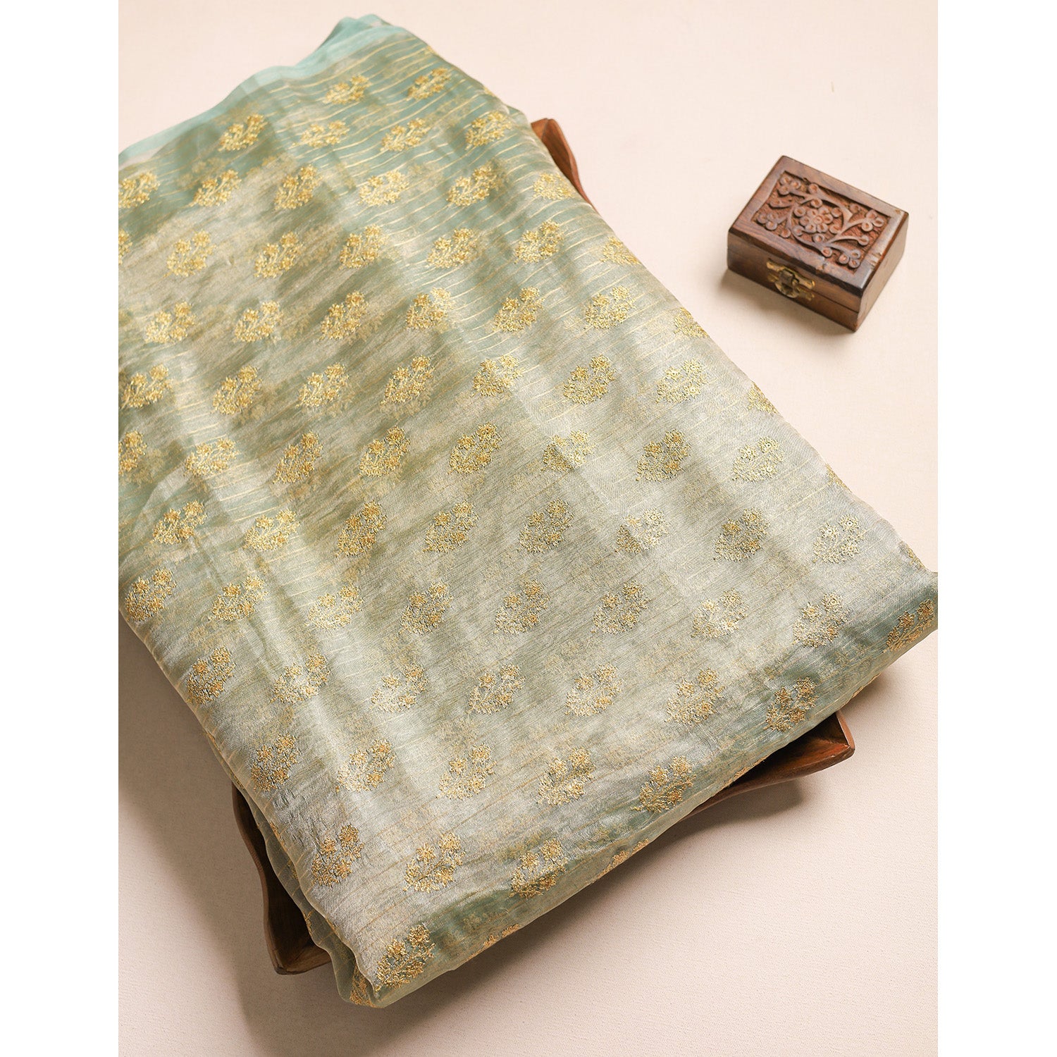 PURE TISSUE GOLD EMBROIDERED FABRIC