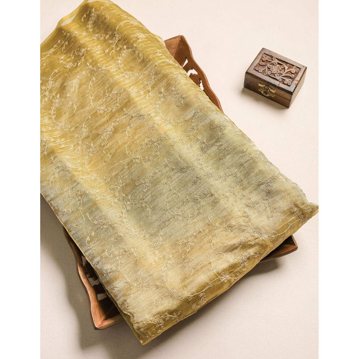 PURE TISSUE GOLD EMBROIDERED FABRIC