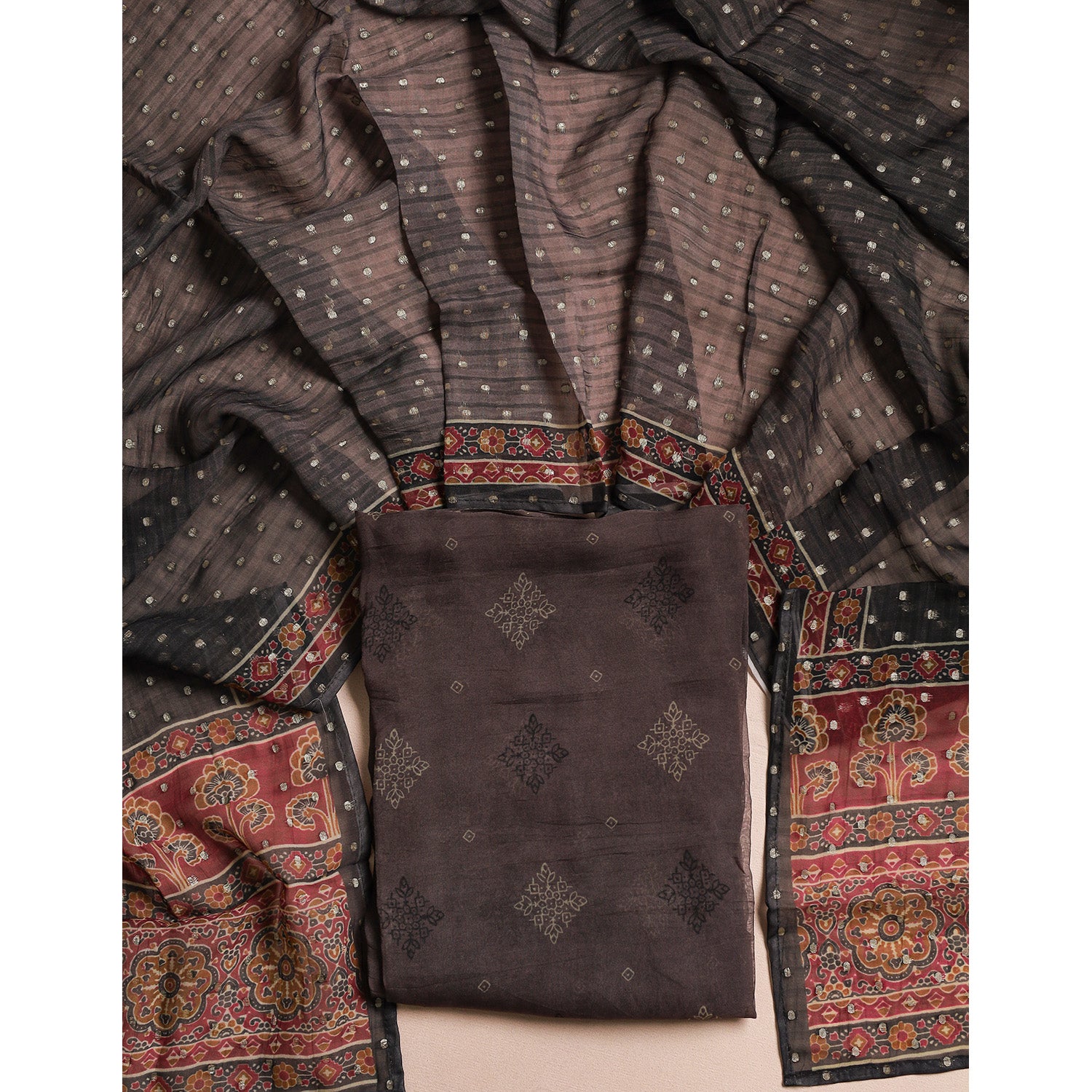 PURE VISCOSE ORGANZA JACQUARD 2 PIECE SUIT SET