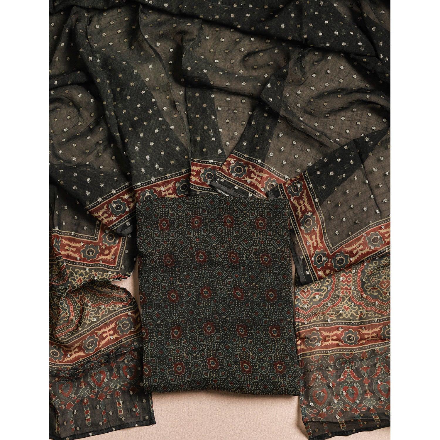 PURE VISCOSE ORGANZA JACQUARD 2 PIECE SUIT SET