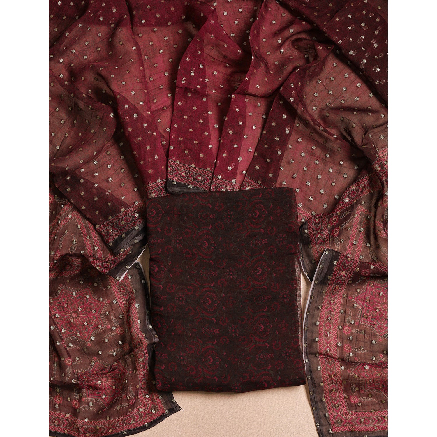 PURE VISCOSE ORGANZA JACQUARD 2 PIECE SUIT SET