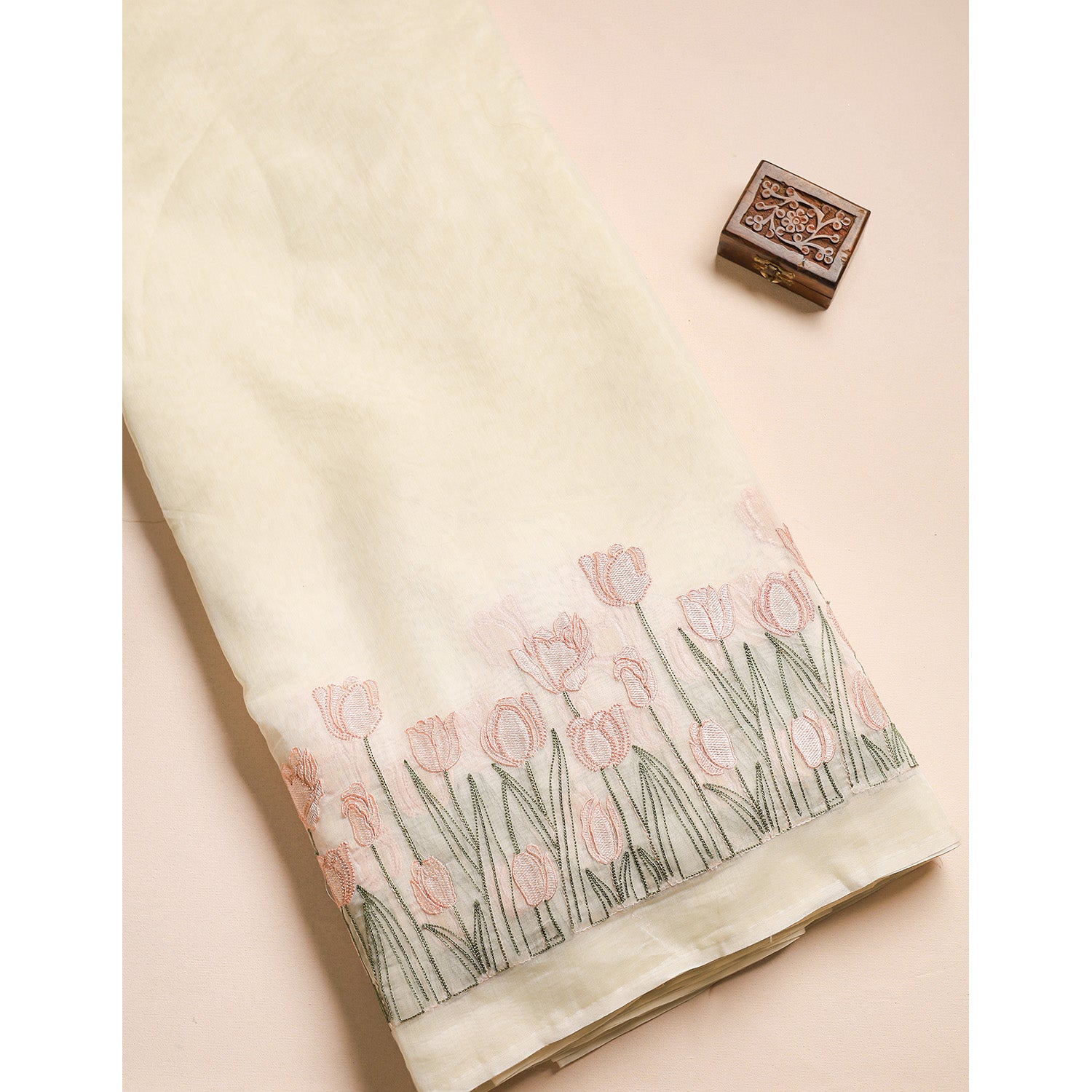 MUL CHANDERI EMBROIDERED FABRIC