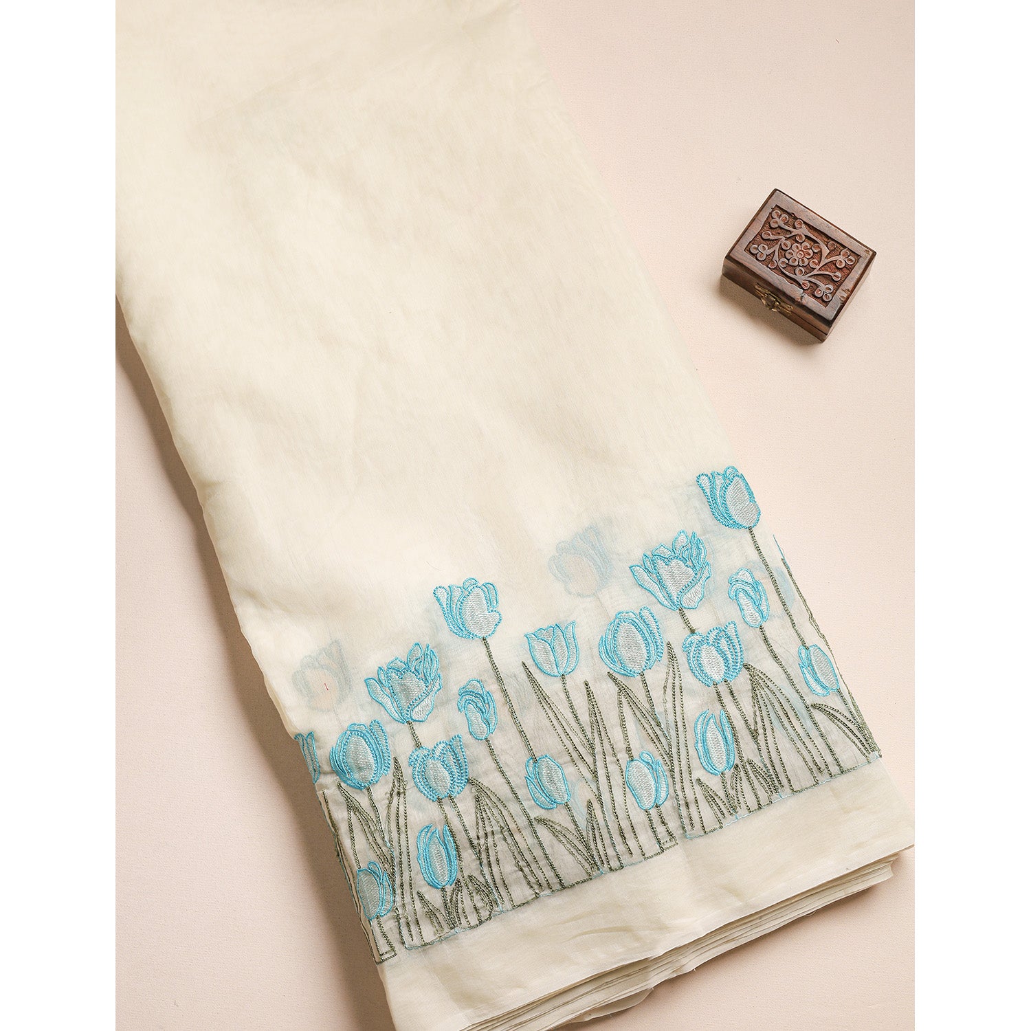 MUL CHANDERI EMBROIDERED FABRIC