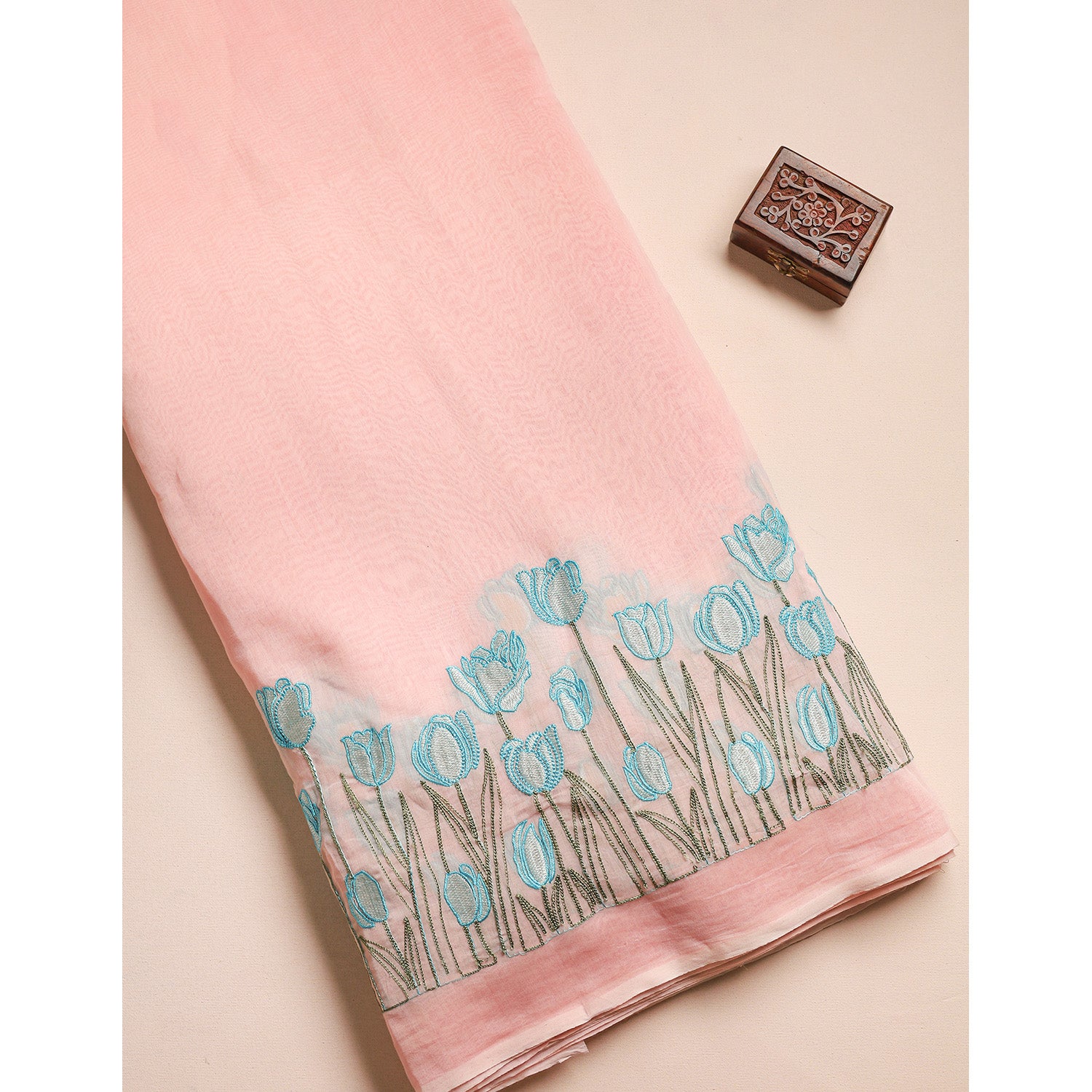 MUL CHANDERI EMBROIDERED FABRIC