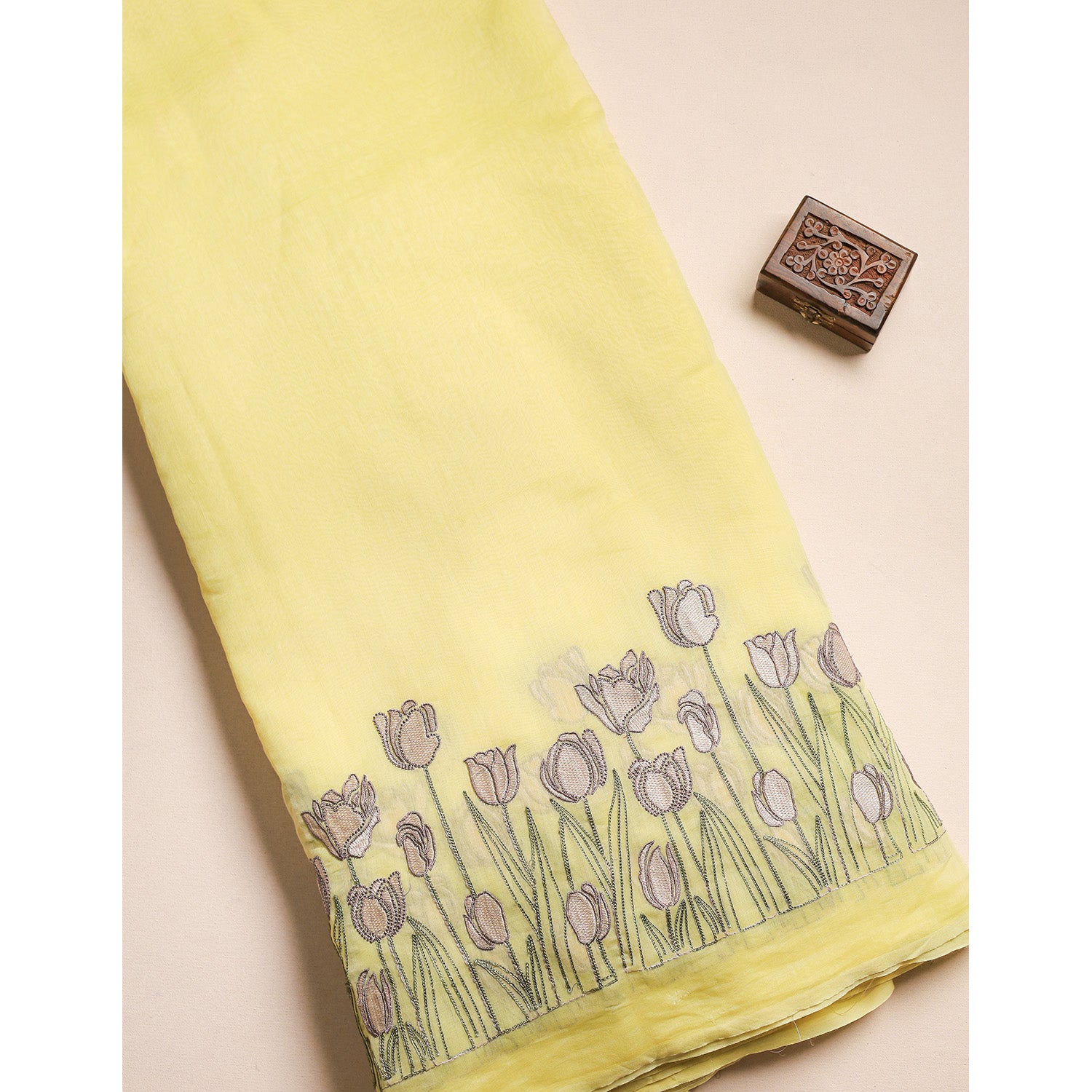 MUL CHANDERI EMBROIDERED FABRIC