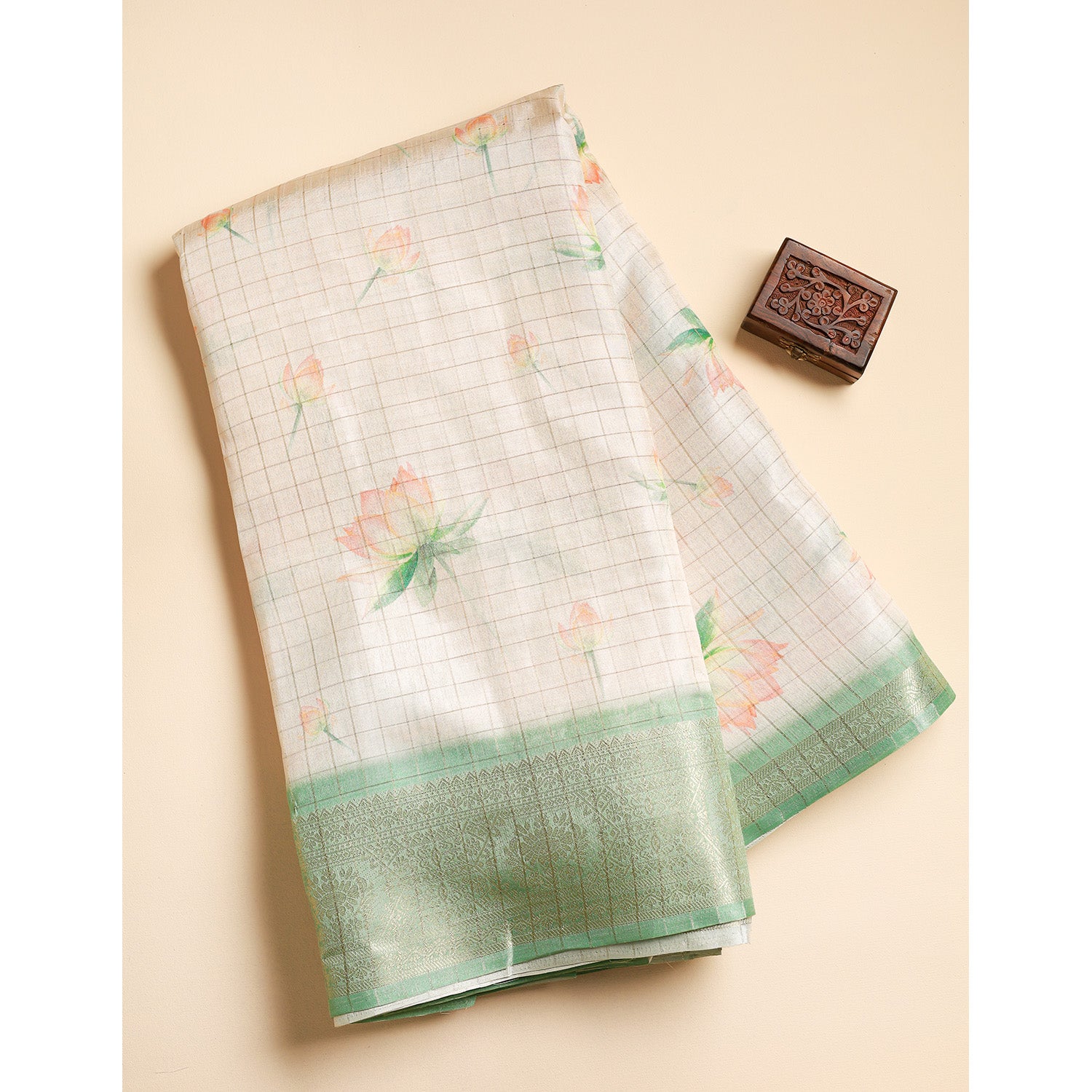 SEMI TUSSAR CHECKS PRINTED FABRIC