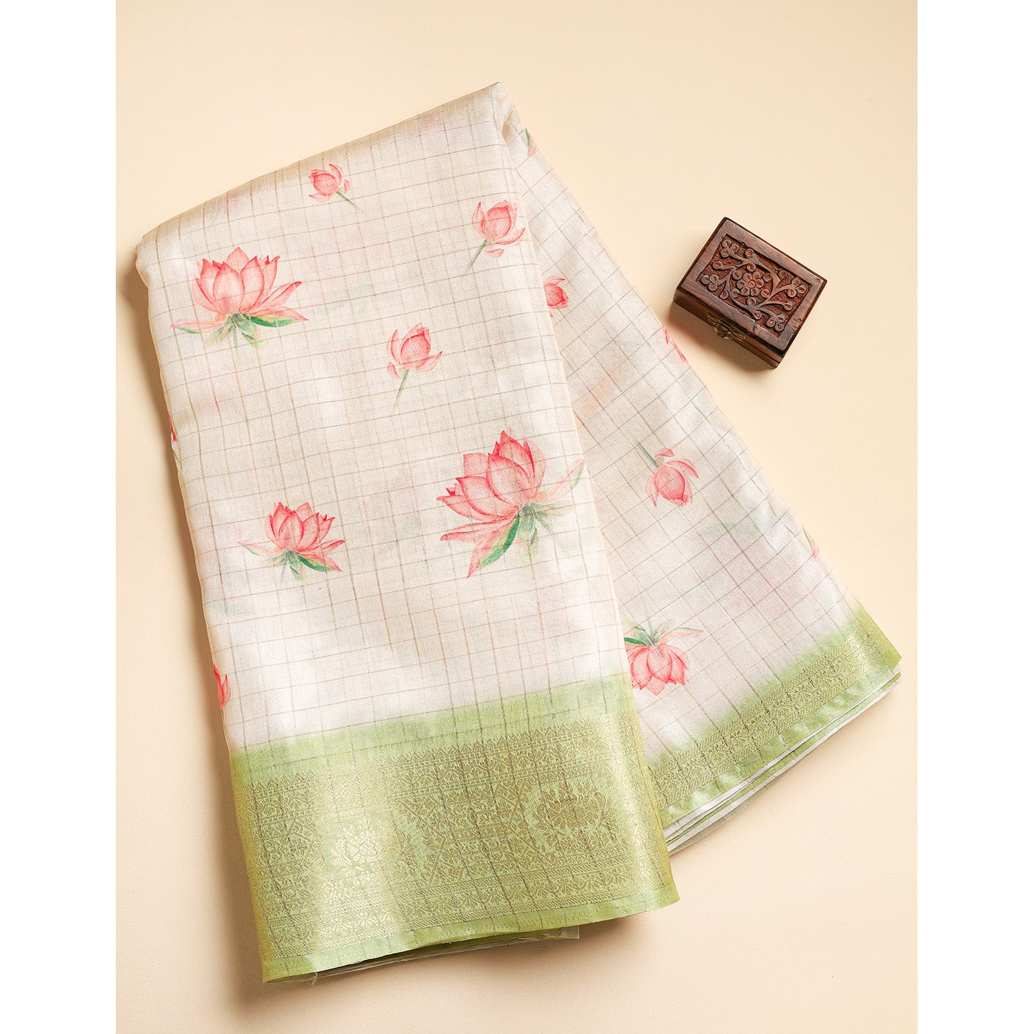 SEMI TUSSAR CHECKS PRINTED FABRIC