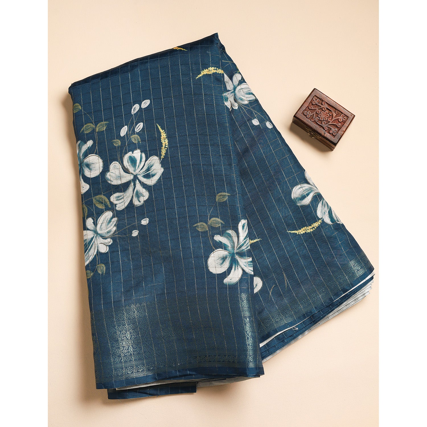 SEMI TUSSAR CHECKS PRINTED FABRIC