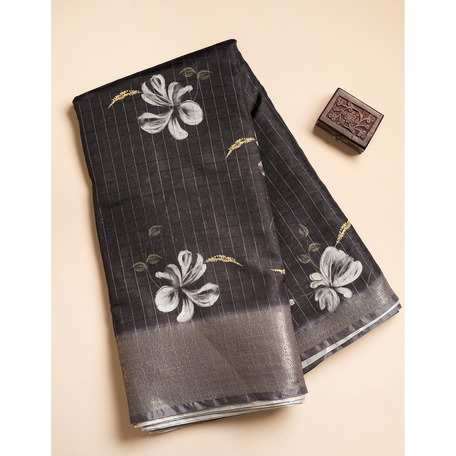 SEMI TUSSAR CHECKS PRINTED FABRIC