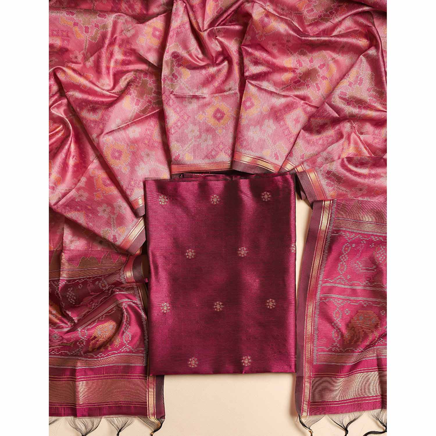 KANCHI SILK TOP WITH IKAT SILK DUPATTA