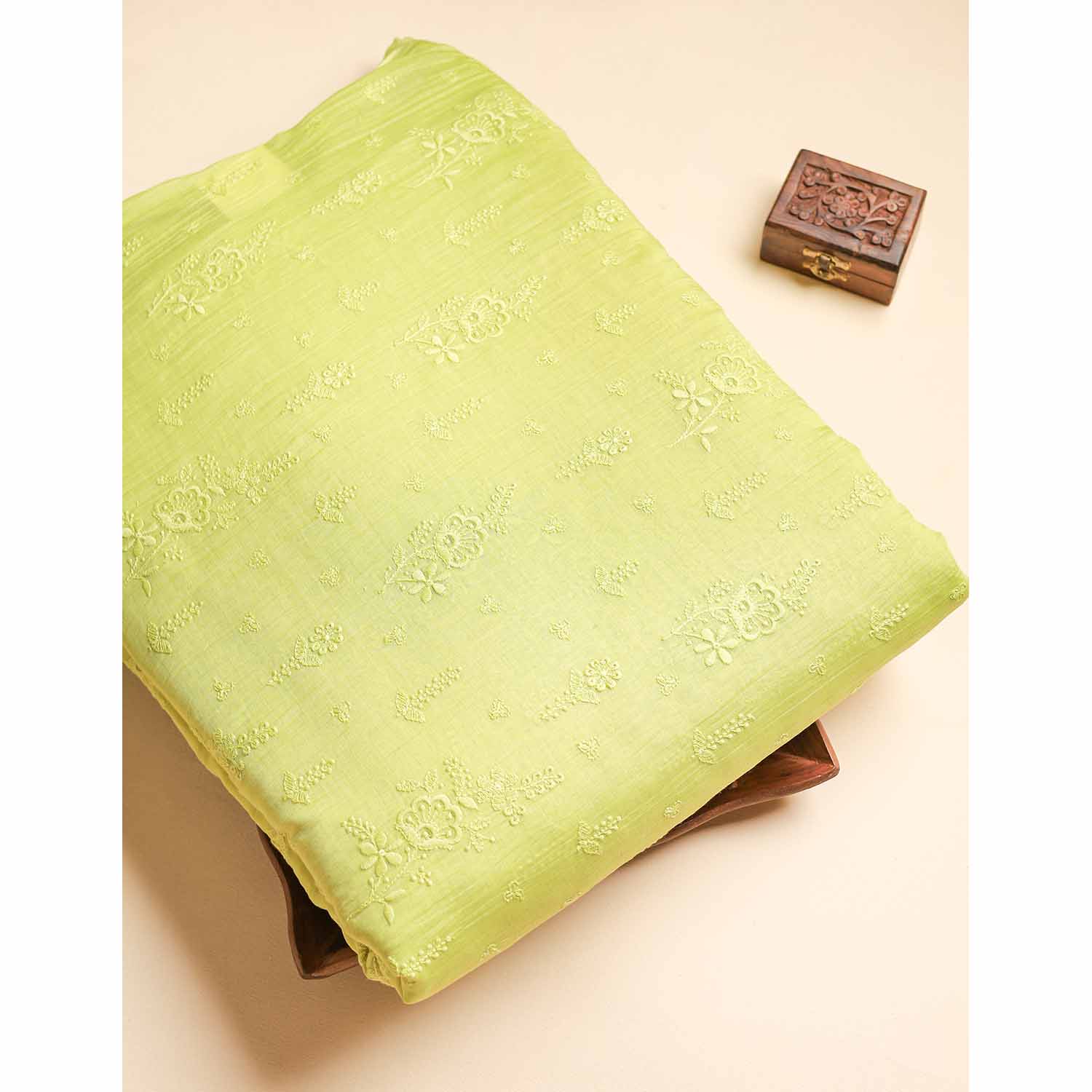 MUL CHANDERI EMBROIDERED FABRIC