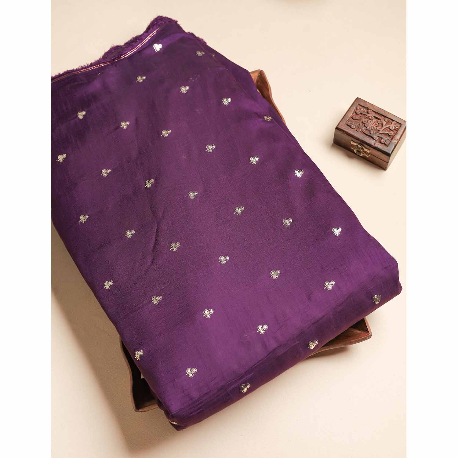 MUL CHANDERI EMBROIDERED FABRIC