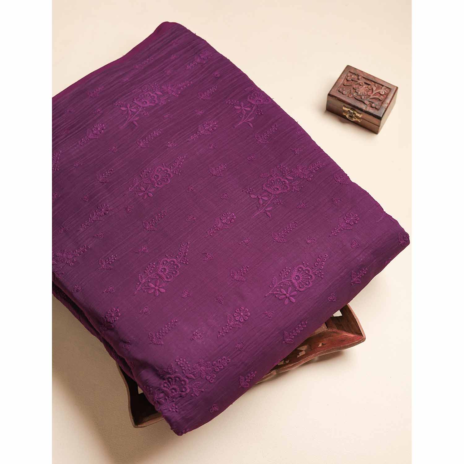 MUL CHANDERI EMBROIDERED FABRIC