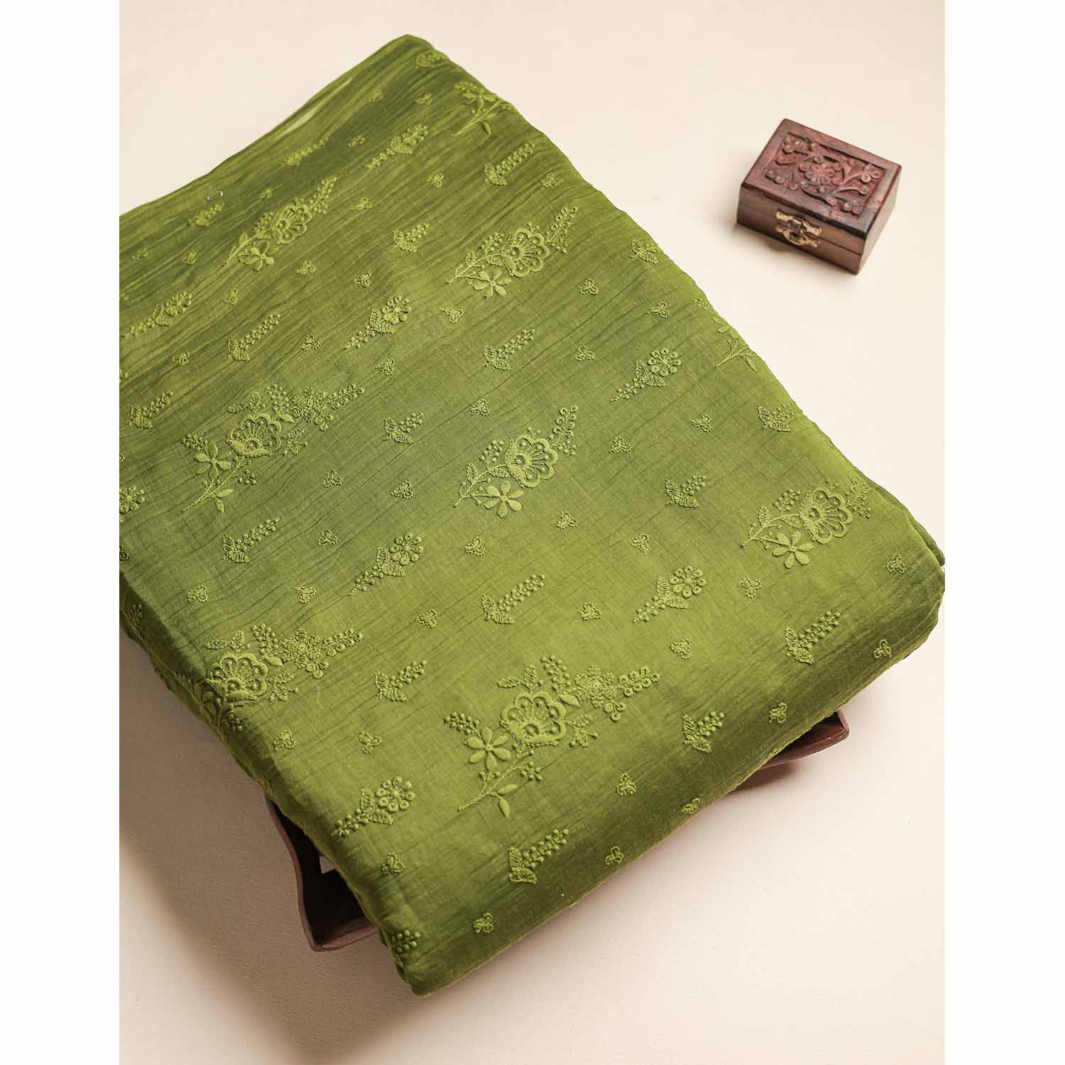 MUL CHANDERI EMBROIDERED FABRIC