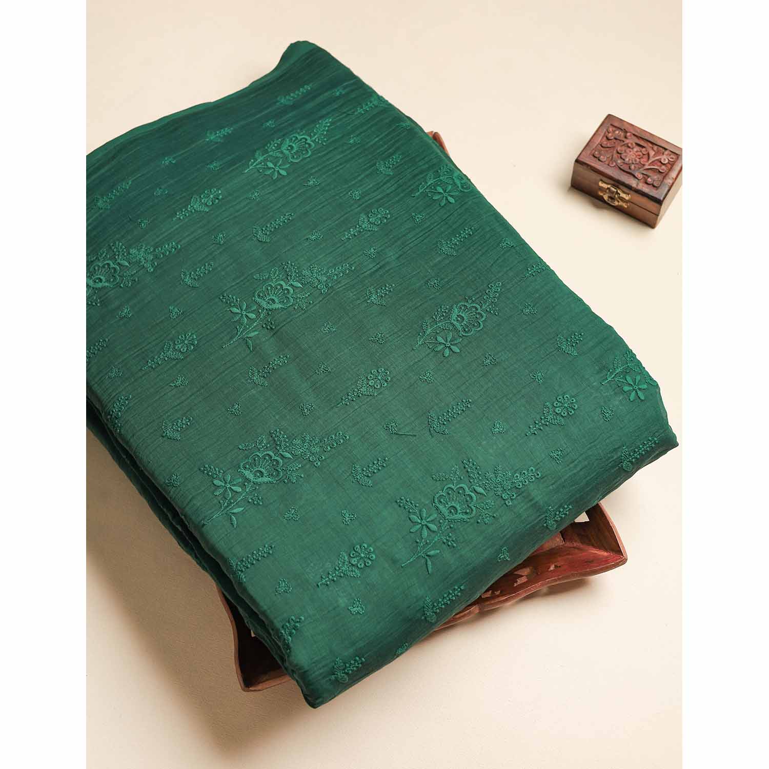 MUL CHANDERI EMBROIDERED FABRIC