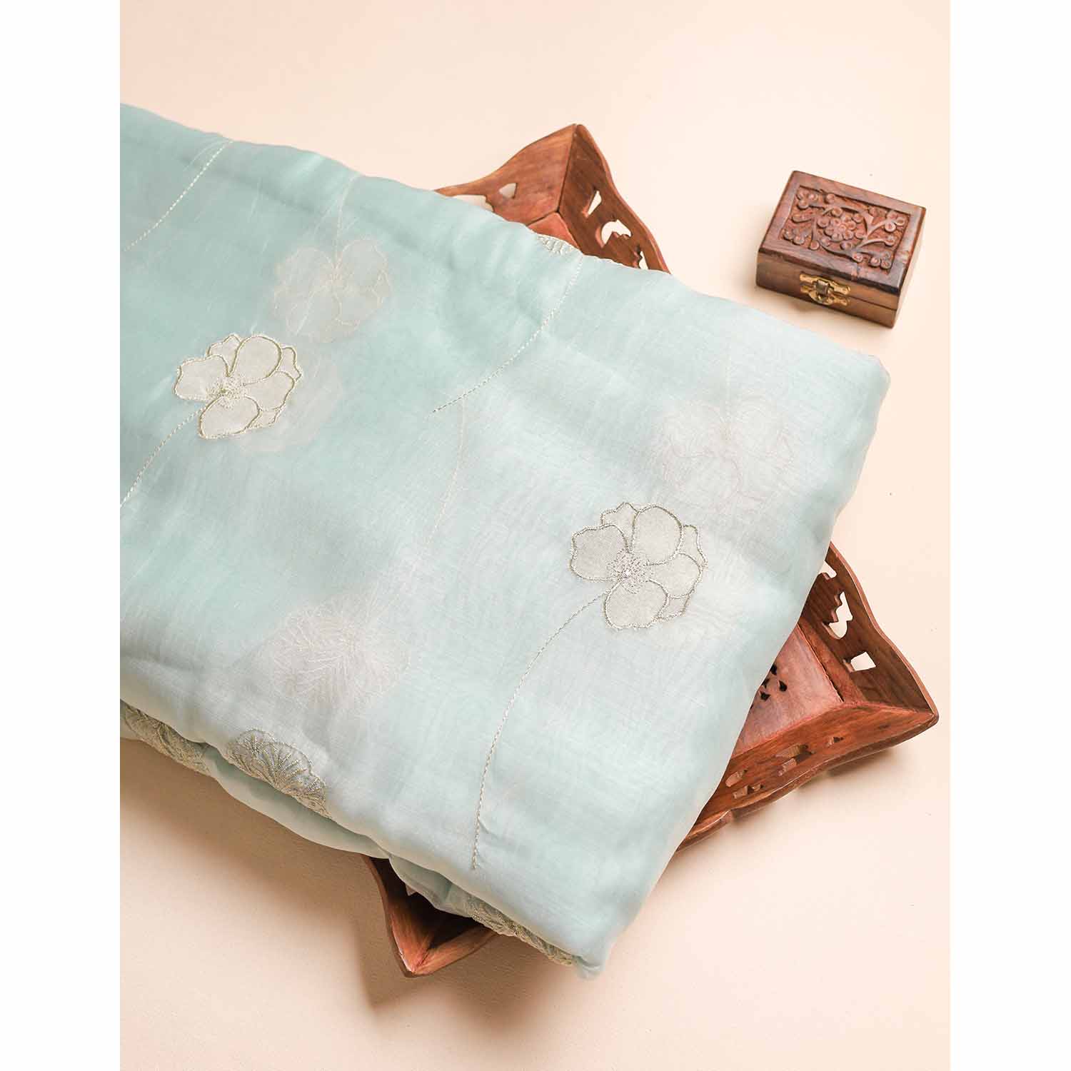 MUL CHANDERI EMBROIDERED FABRIC