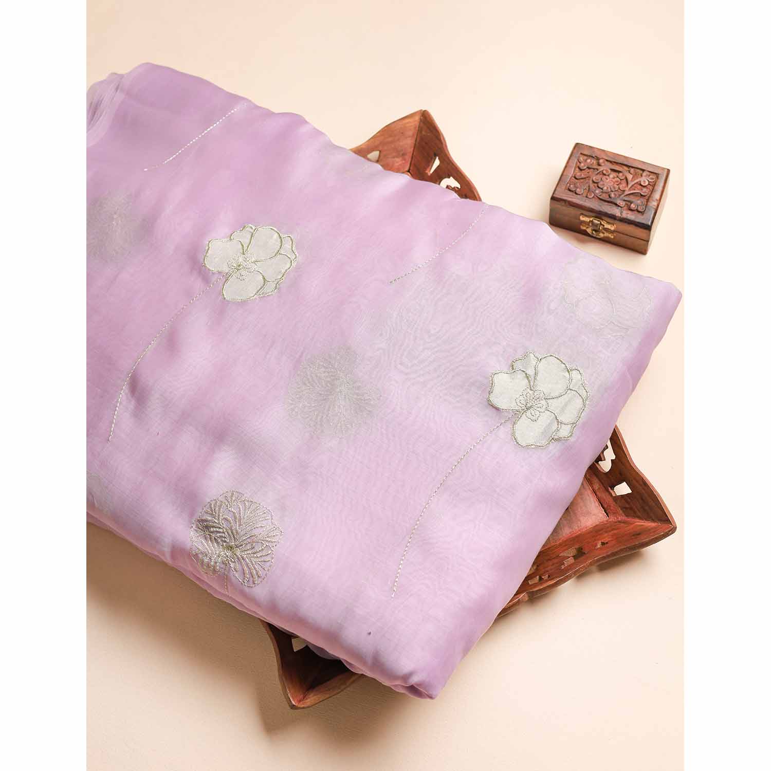 MUL CHANDERI EMBROIDERED FABRIC