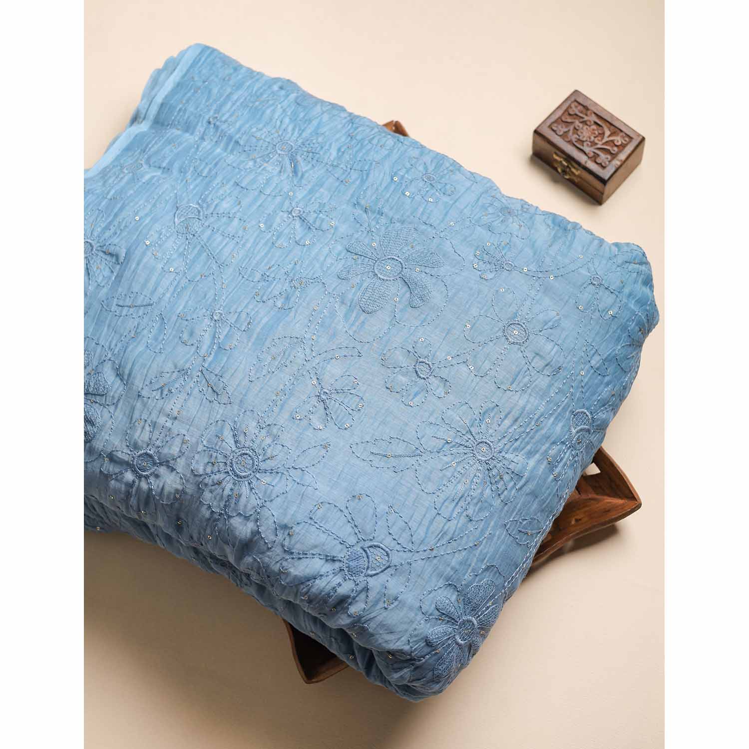 MUL CHANDERI EMBROIDERED FABRIC