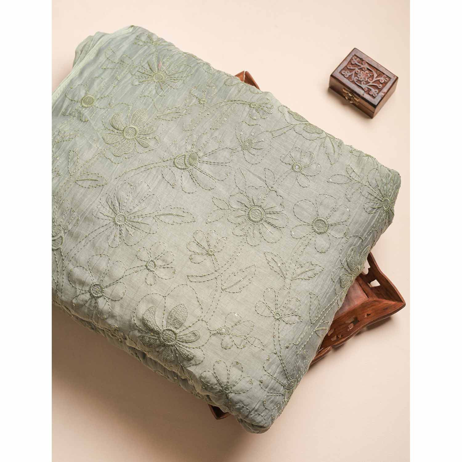 MUL CHANDERI EMBROIDERED FABRIC