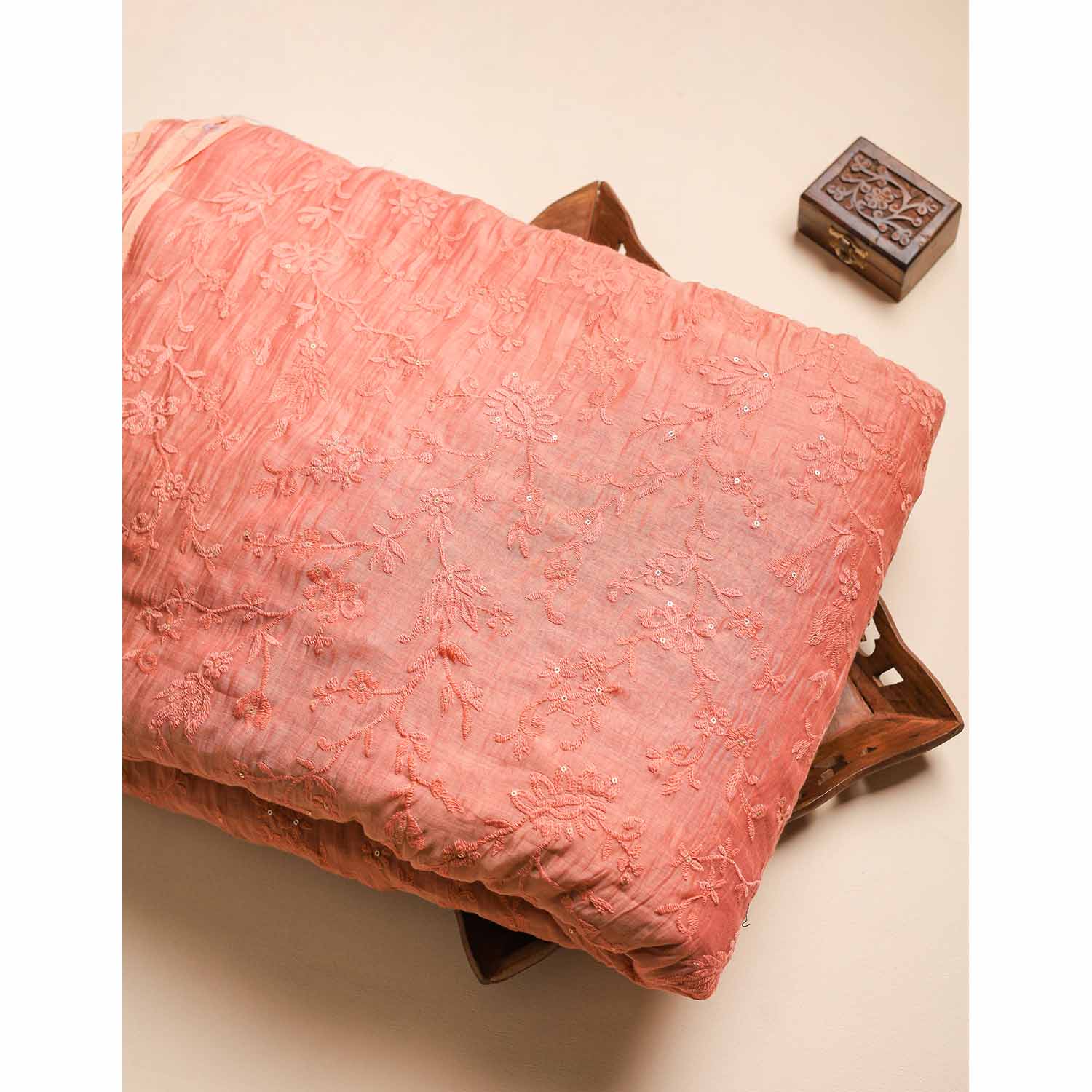 MUL CHANDERI EMBROIDERED FABRIC