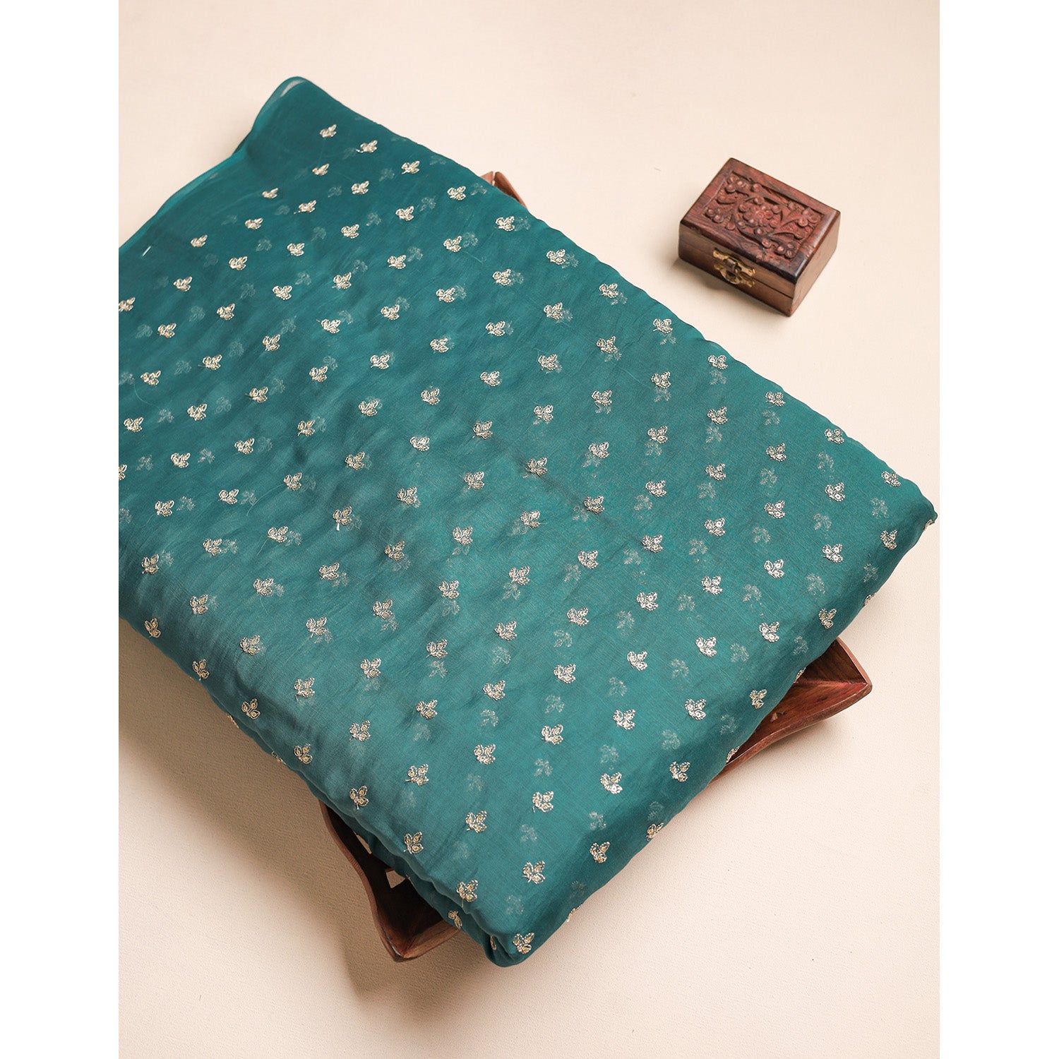 MUL CHANDERI ZARI EMBROIDERED FABRIC