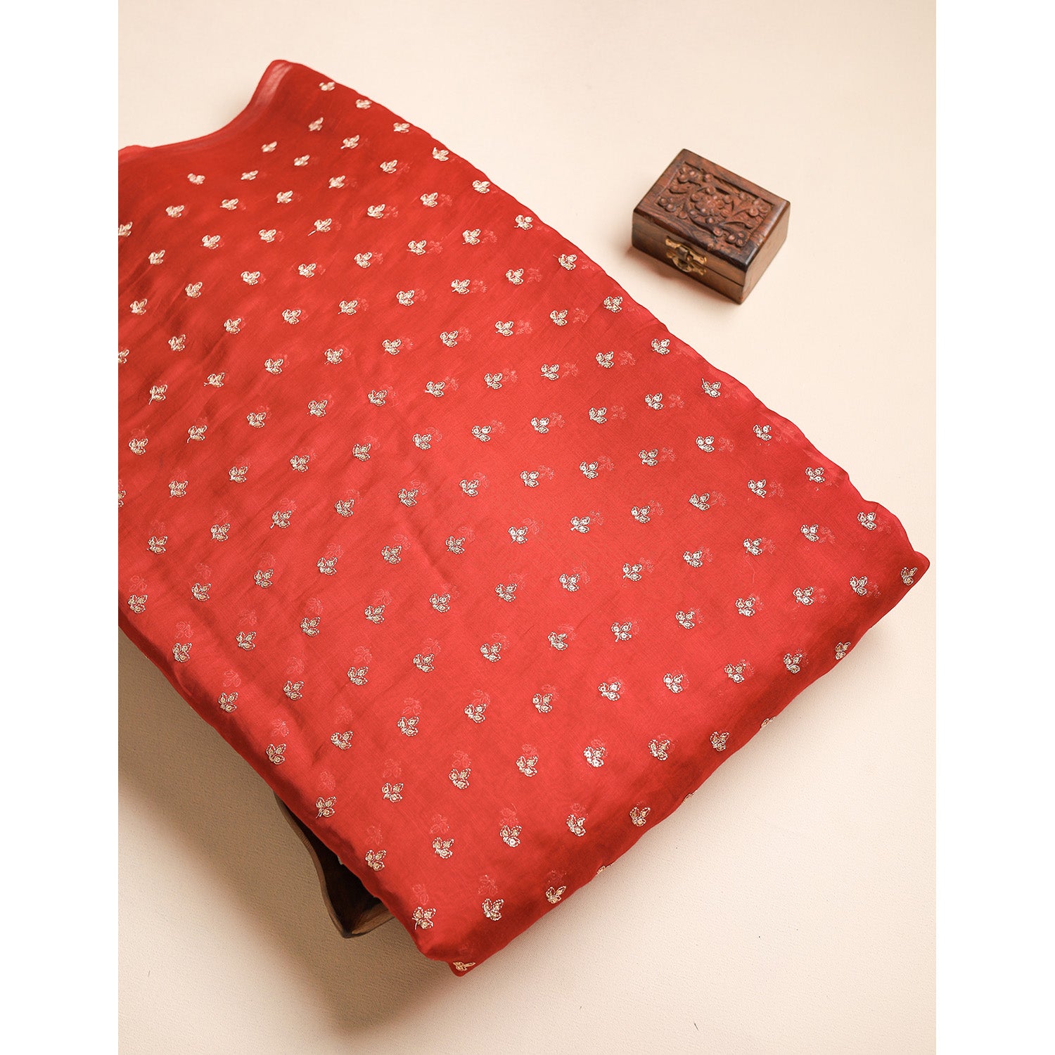 MUL CHANDERI ZARI EMBROIDERED FABRIC