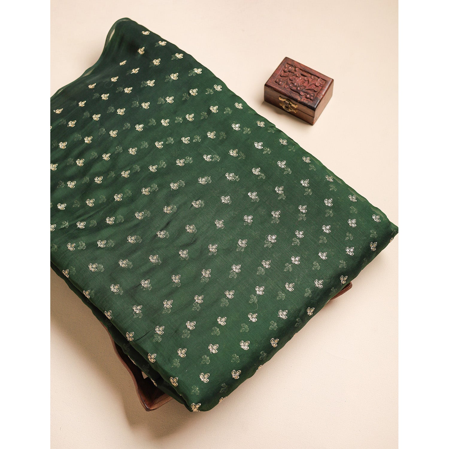 MUL CHANDERI ZARI EMBROIDERED FABRIC