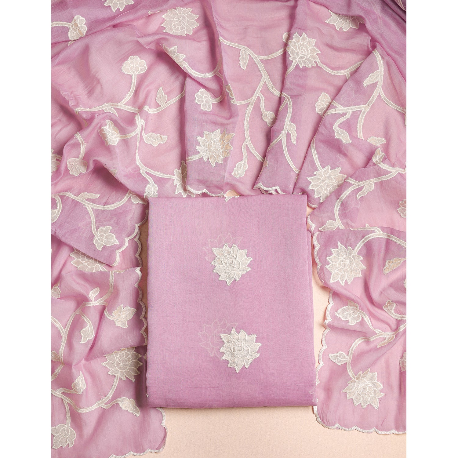 MUL CHANDERI APPLIQUE WORK 2 PIECE SET