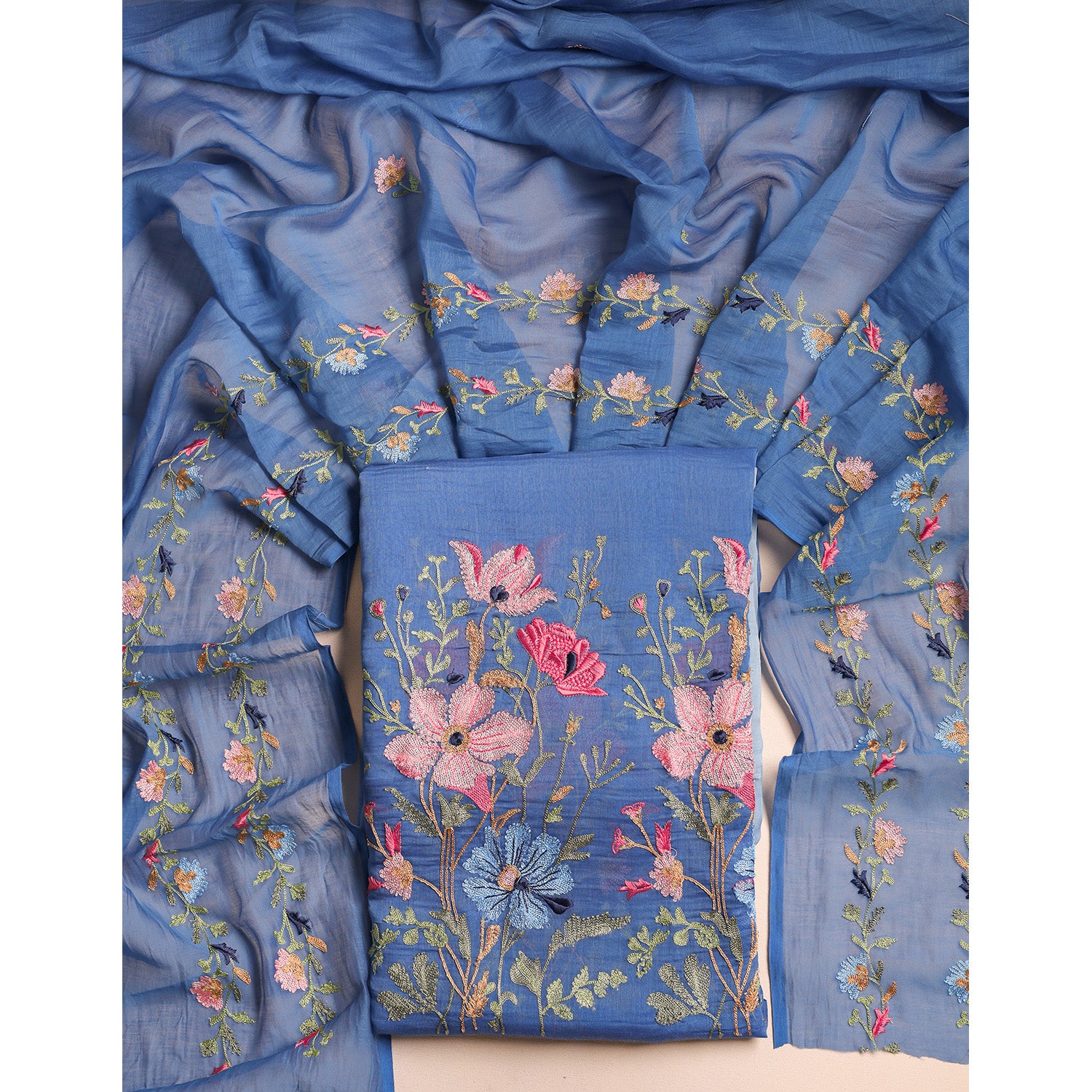 MUL CHANDERI EMBROIDERED 2 PIECE SET