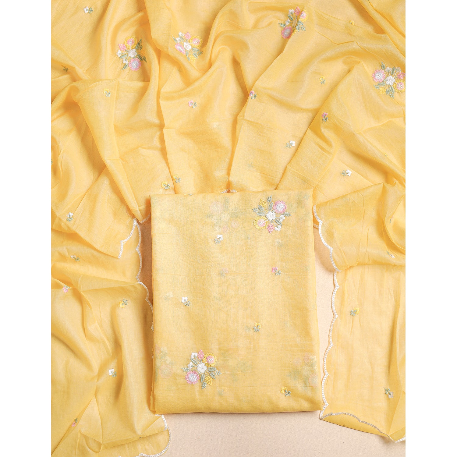 MUL CHANDERI EMBROIDERED 2 PIECE SET