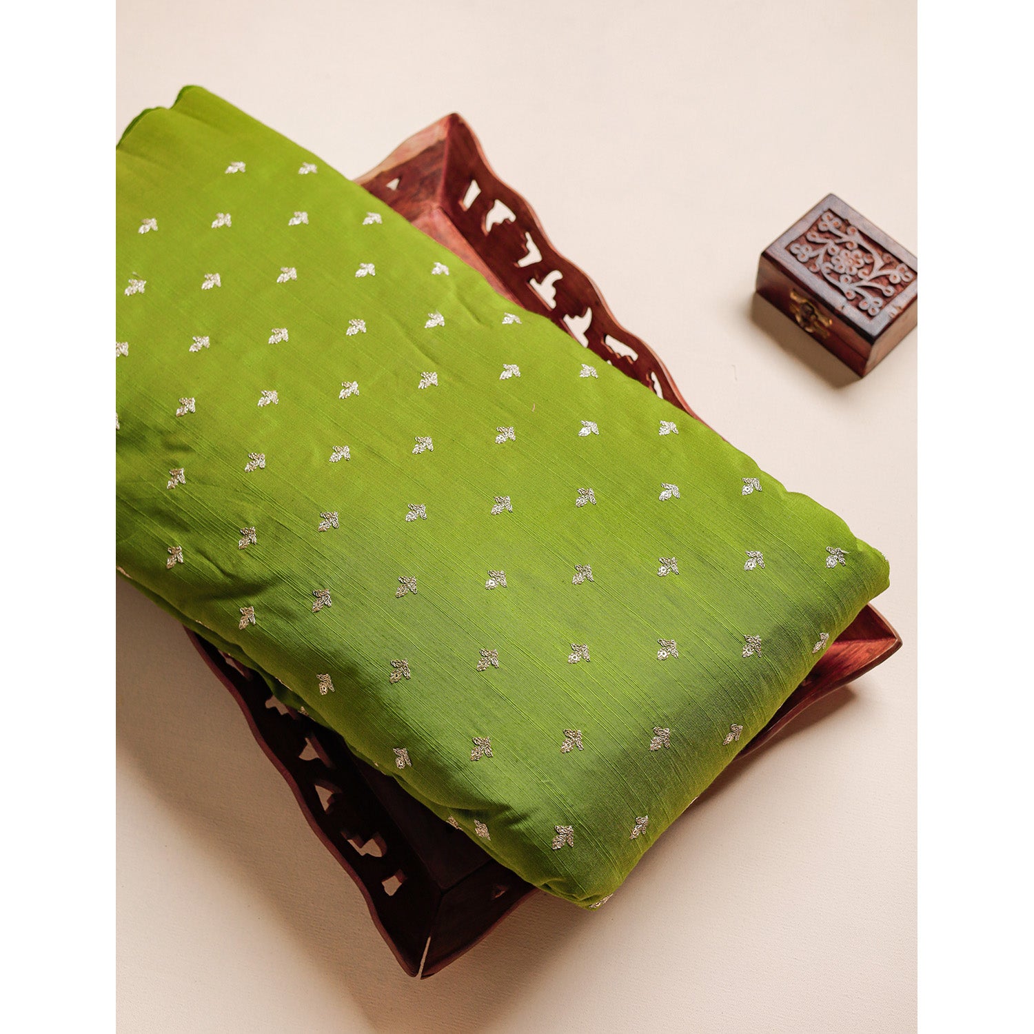 EMBROIDERED SEMI RAW SILK FABRIC