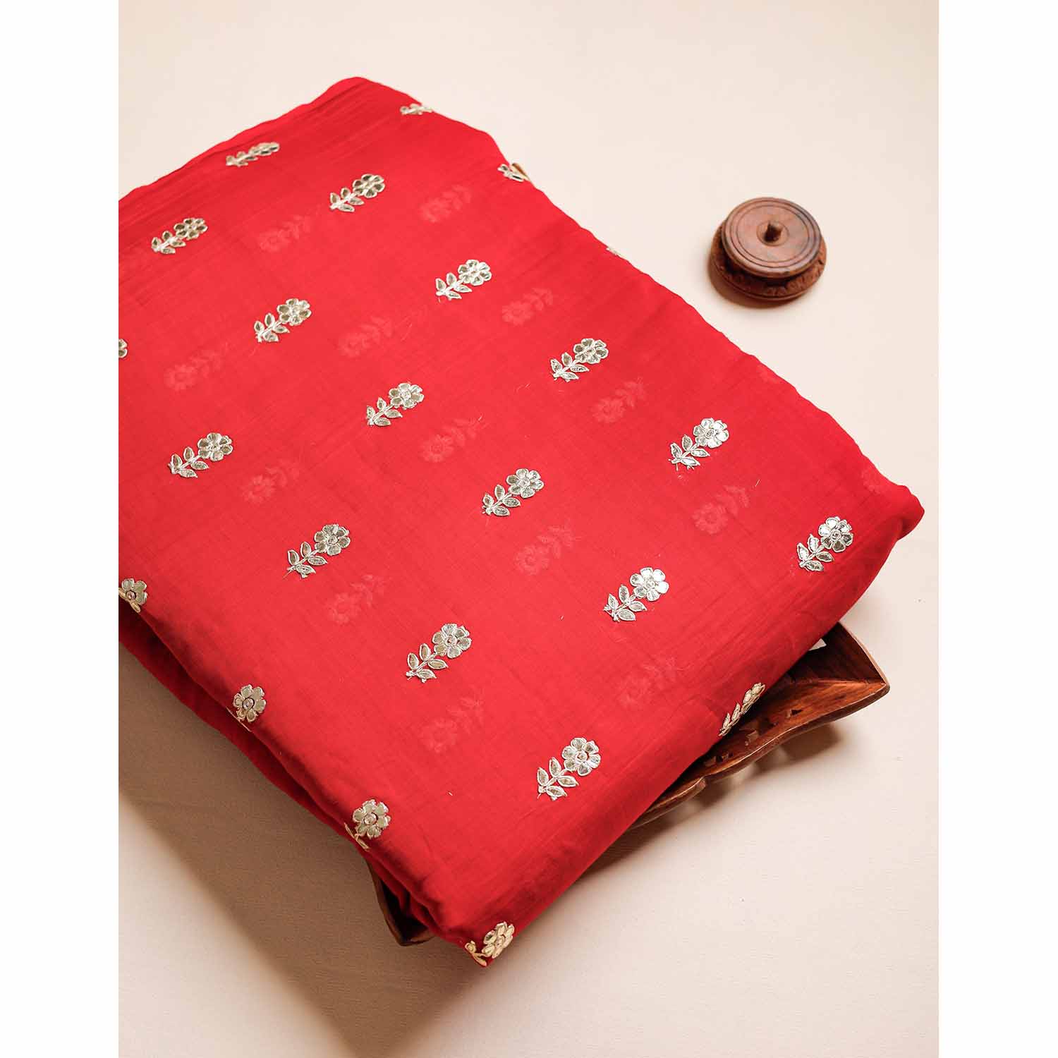 MUL CHANDERI MUKESH WORK FABRIC