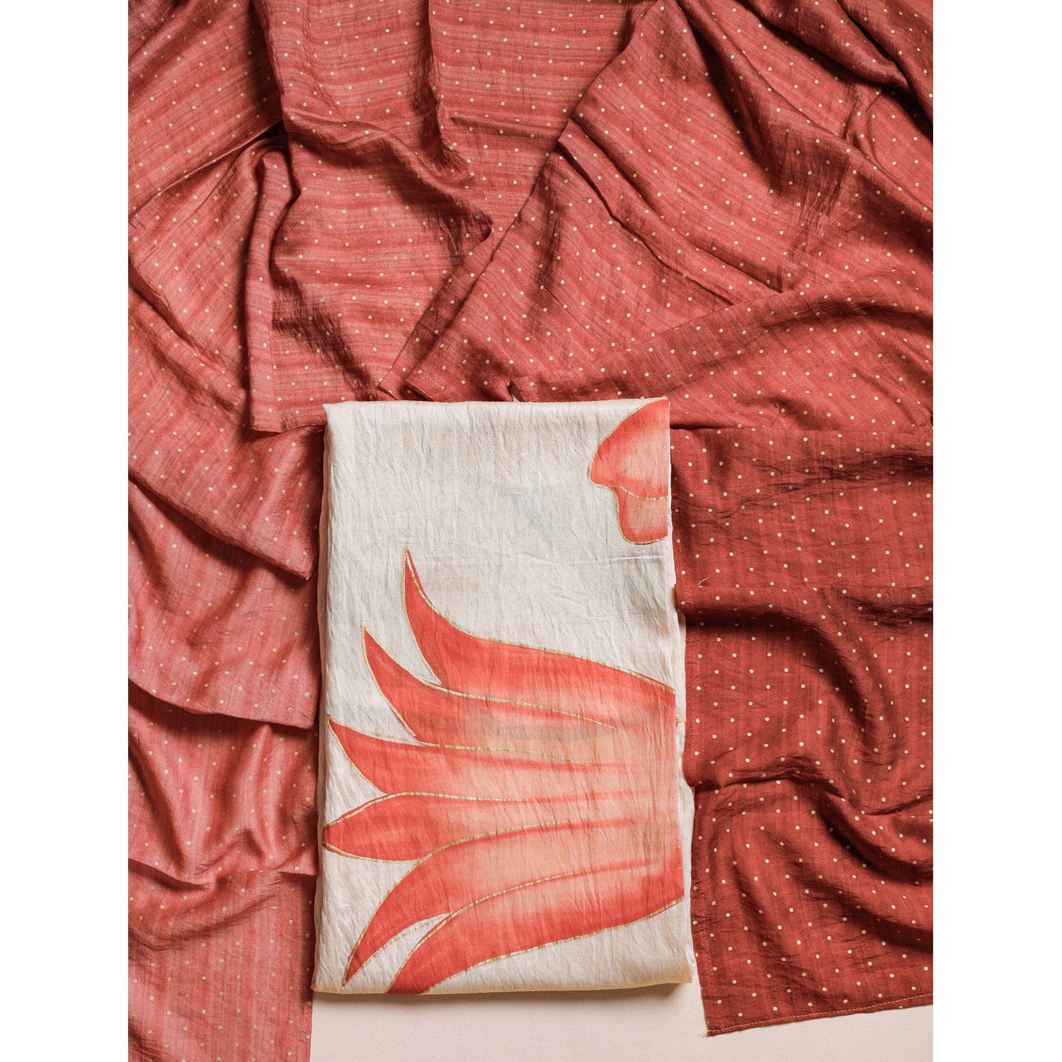 GULZAR'E'MOGRA - BRUSH PAINTED MOGRA CHANDERI SUIT SET