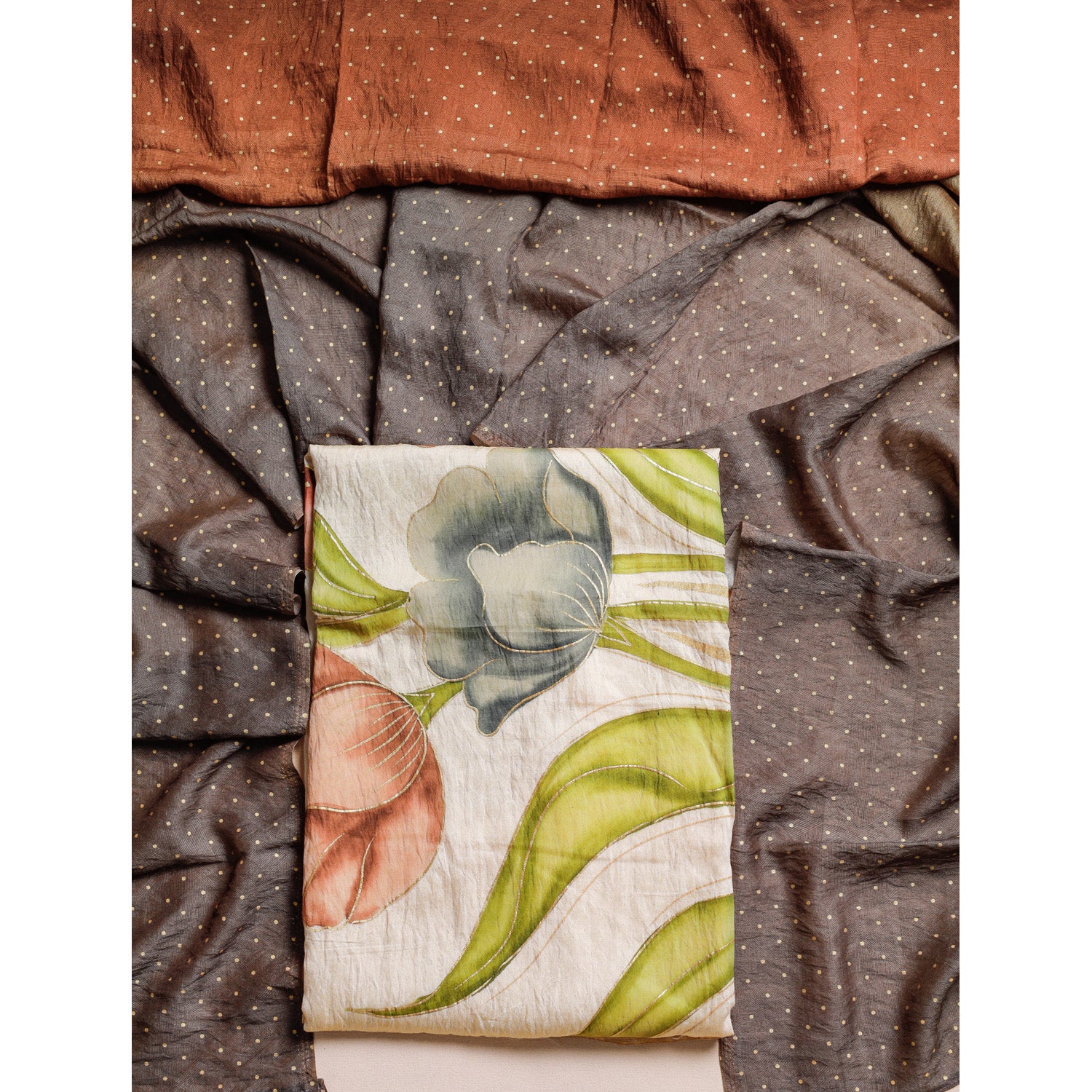 GULZAR'E'MOGRA - BRUSH PAINTED MOGRA CHANDERI SUIT SET