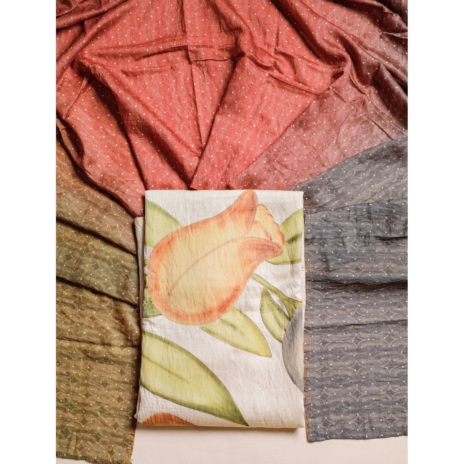 GULZAR'E'MOGRA - BRUSH PAINTED MOGRA CHANDERI SUIT SET