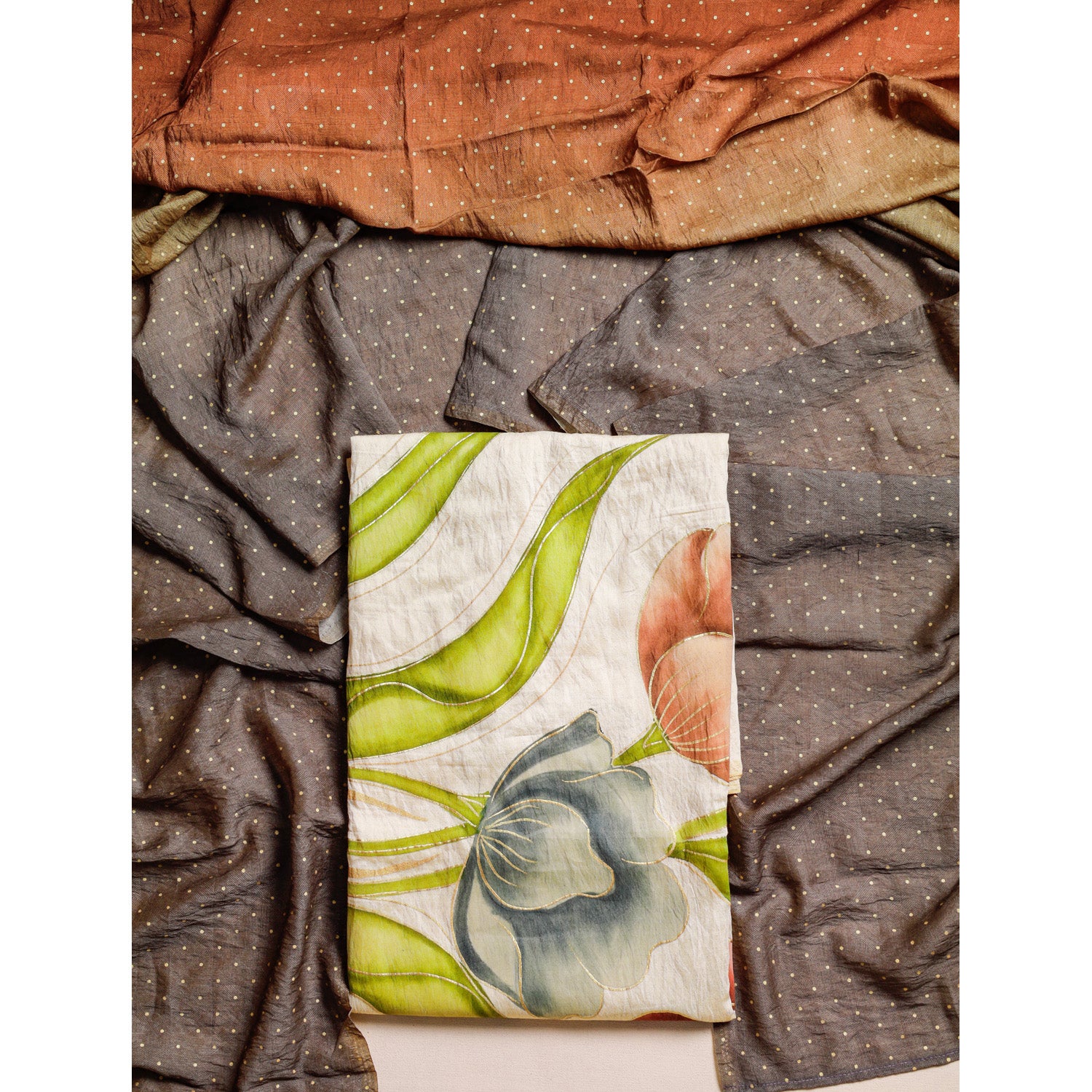 GULZAR'E'MOGRA - BRUSH PAINTED MOGRA CHANDERI SUIT SET