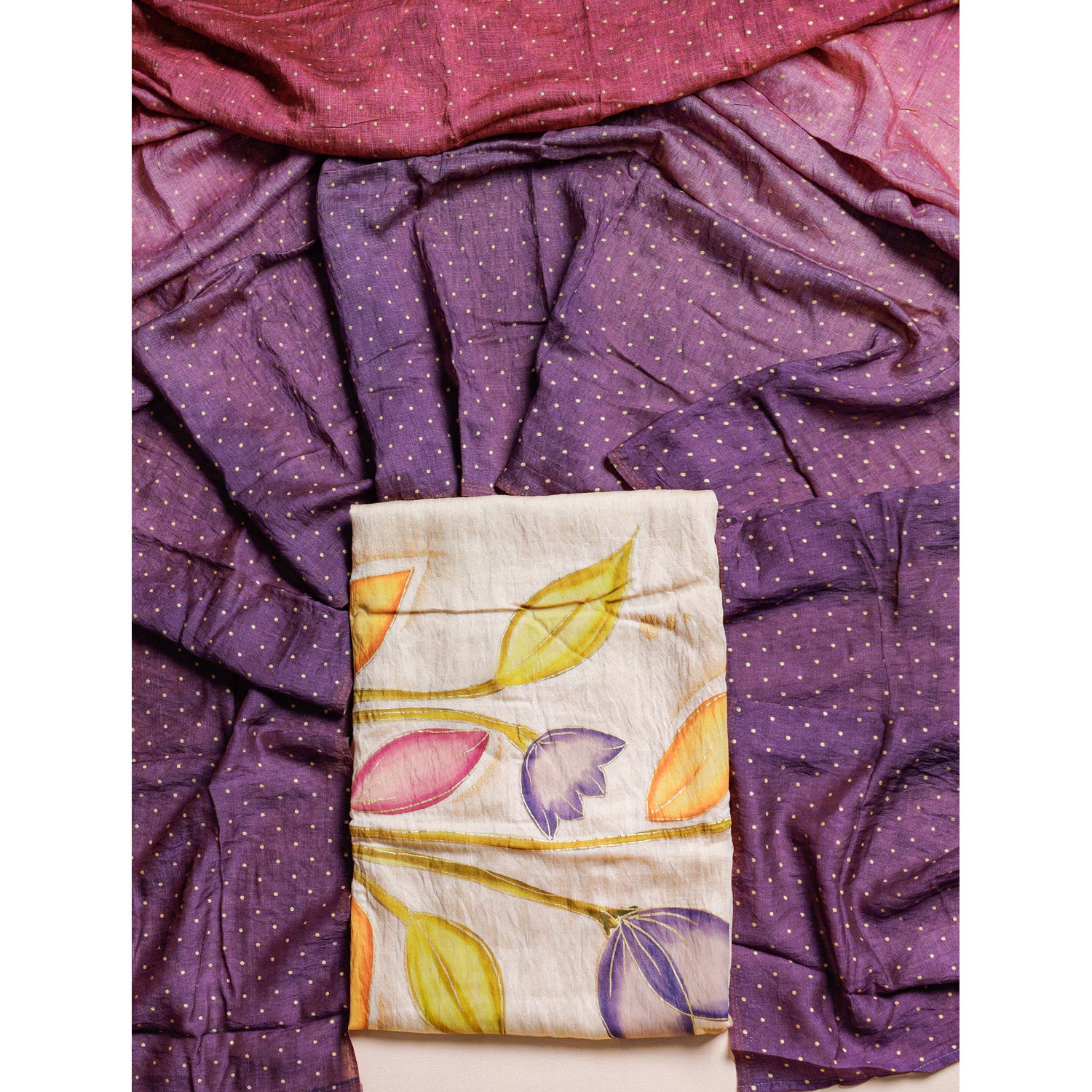 GULZAR'E'MOGRA - BRUSH PAINTED MOGRA CHANDERI SUIT SET