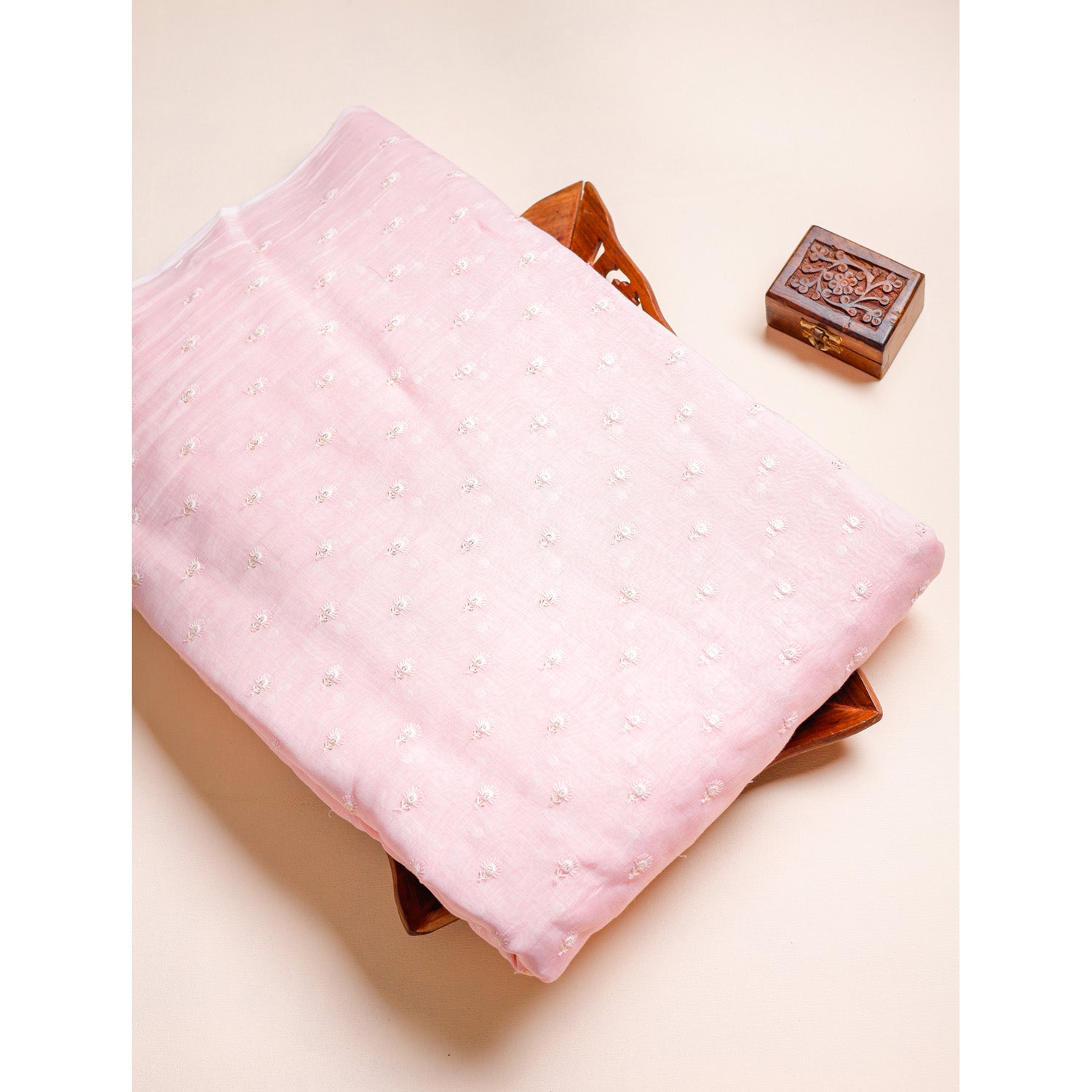 PURE MALAI CHANDERI SILK EMBROIDERED FABRIC