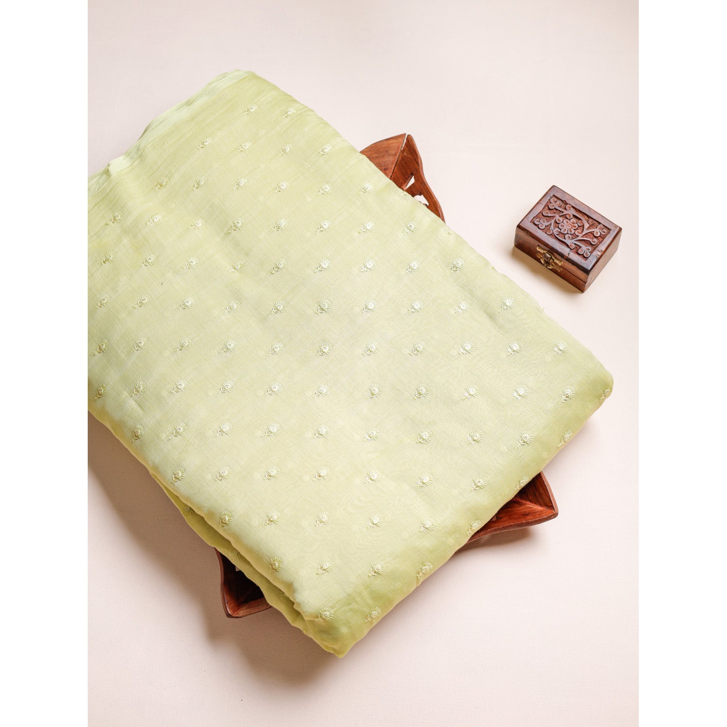 PURE MALAI CHANDERI SILK EMBROIDERED FABRIC