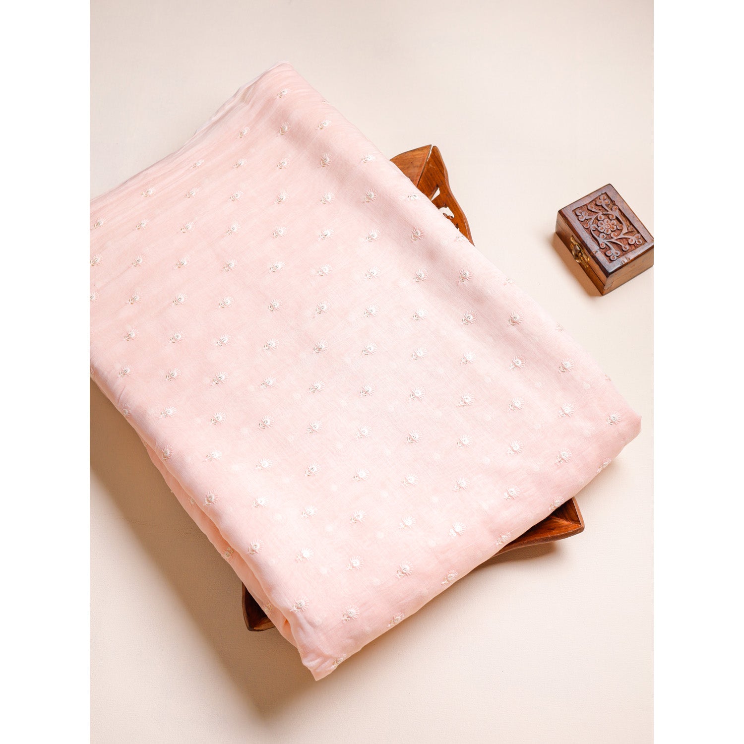 PURE MALAI CHANDERI SILK EMBROIDERED FABRIC