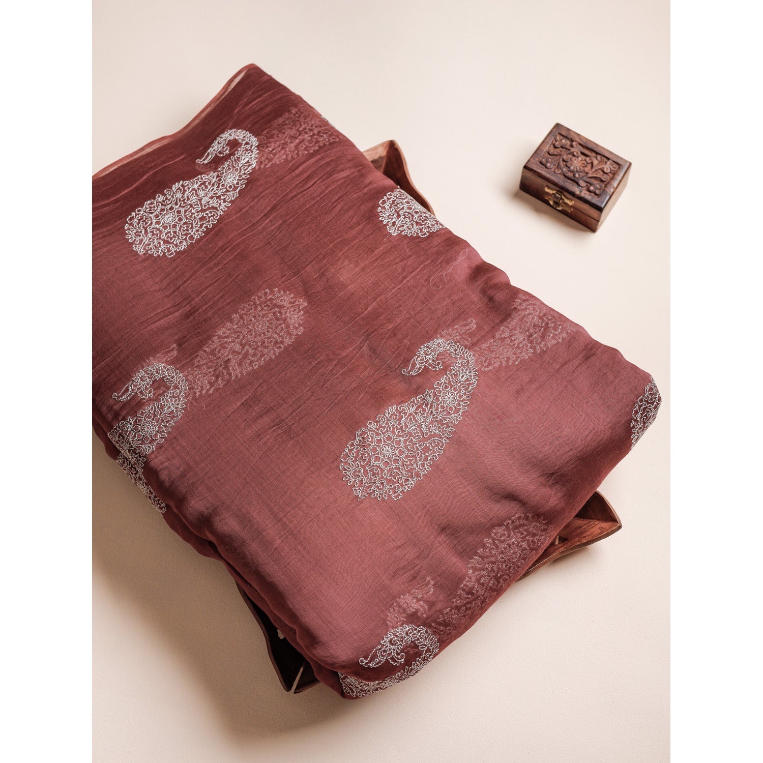 MUL CHANDERI ZARI EMBROIDERED FABRIC